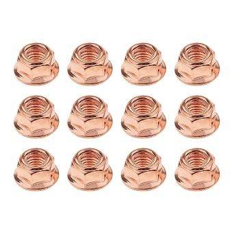 Car Exhaust Manifold Nuts, 12Pcs M8 Copper Hex Nuts Self-Locking High Temperature Automotive Parts, Compatible with BMW E30 3 Series