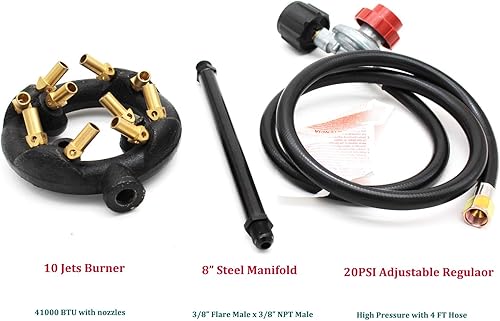 Miniatura 4 de 10 chorros de hierro fundido hecho en casa, sistema de control de llama de 41000 BTU con regulador de alta presión con manguera, horno de pizza de