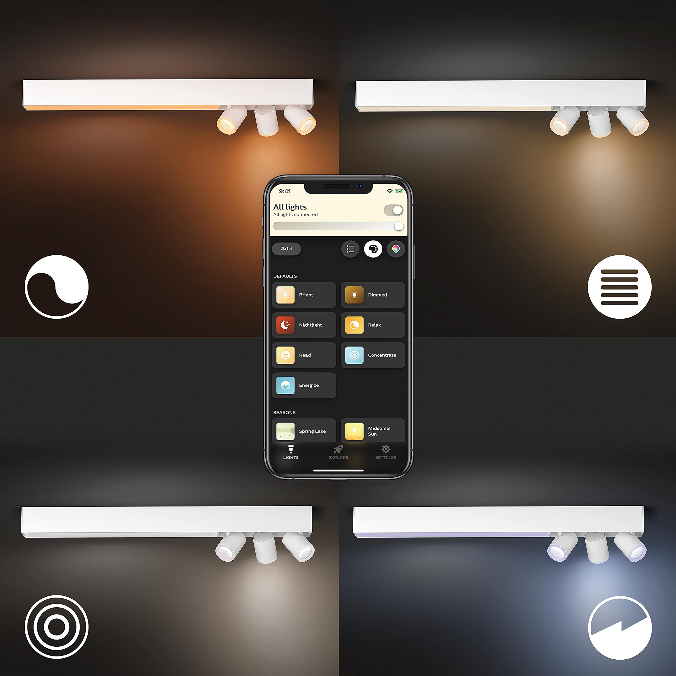 Philips Hue White & Colour Ambiance Centris stawia 3 miejsca, instelbaar, 16 miljoen kleuren, bedienbaar za pośrednictwem aplikacji, kompatybilny z Amazon Alexa, wit.