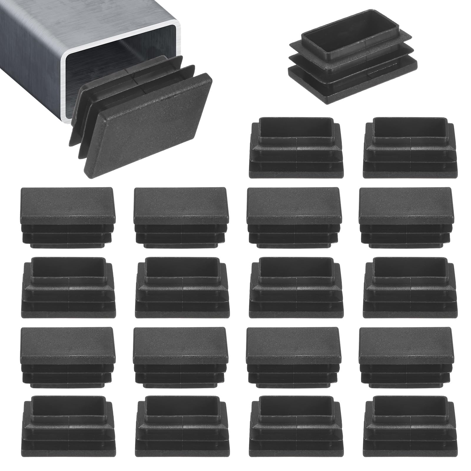 M METERXITY 50-Pack Tubing End Caps, 1.5 x 1 Inch Plastic Rectangle Hole Plugs Inserts for Chair Leg/Bar Stool/Fitness Equipment, Chair Glides Fence