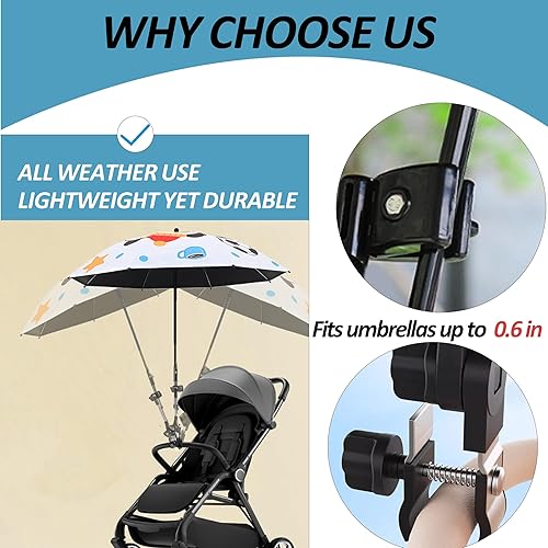 Miniatura 3 de Accesorio universal ajustable de 360 para sombrilla de cochecito  Soporte de paraguas de acero inoxidable para sillas, bicicletas y sillas de