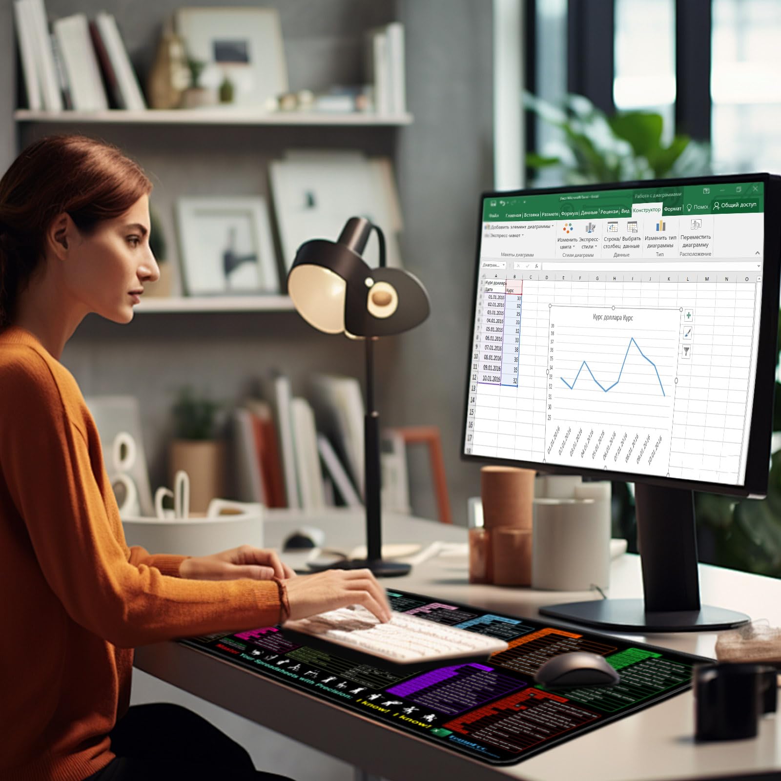 Excel Cheat Sheet Desk Mat, XXL Large Mouse Pad 40x90x0.3cm, Excel Shortcuts Mousemat - Gaming Mousepad, for Home Ofice Desks Computer Keyboard Laptop Protector Black Decor Accessories Gifts — view 3