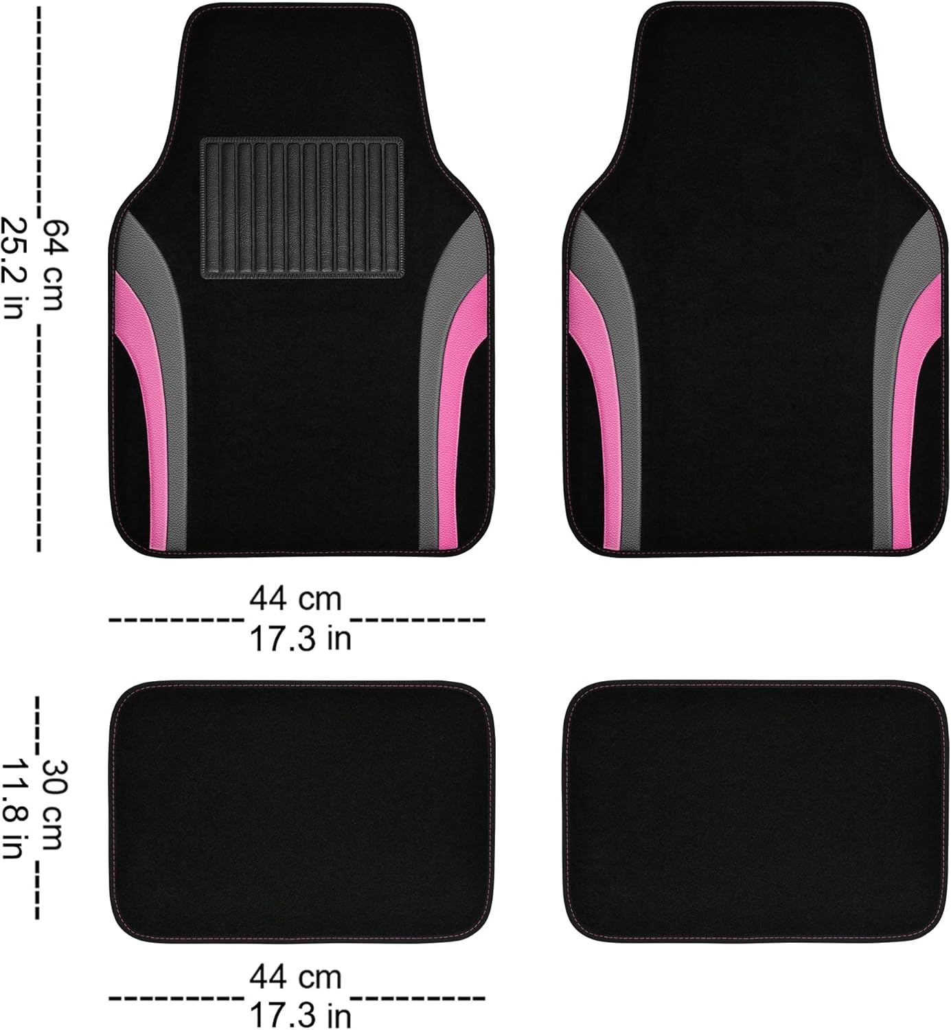 CAR PASS Leather Sporty Car Floor Mats Carpet, Universal Waterproof Automotive Floor Mat Fit for Sedans, Cars, Mid Trucks, Vans, SUV, Set of 4 (Black and Pink) - Image 4
