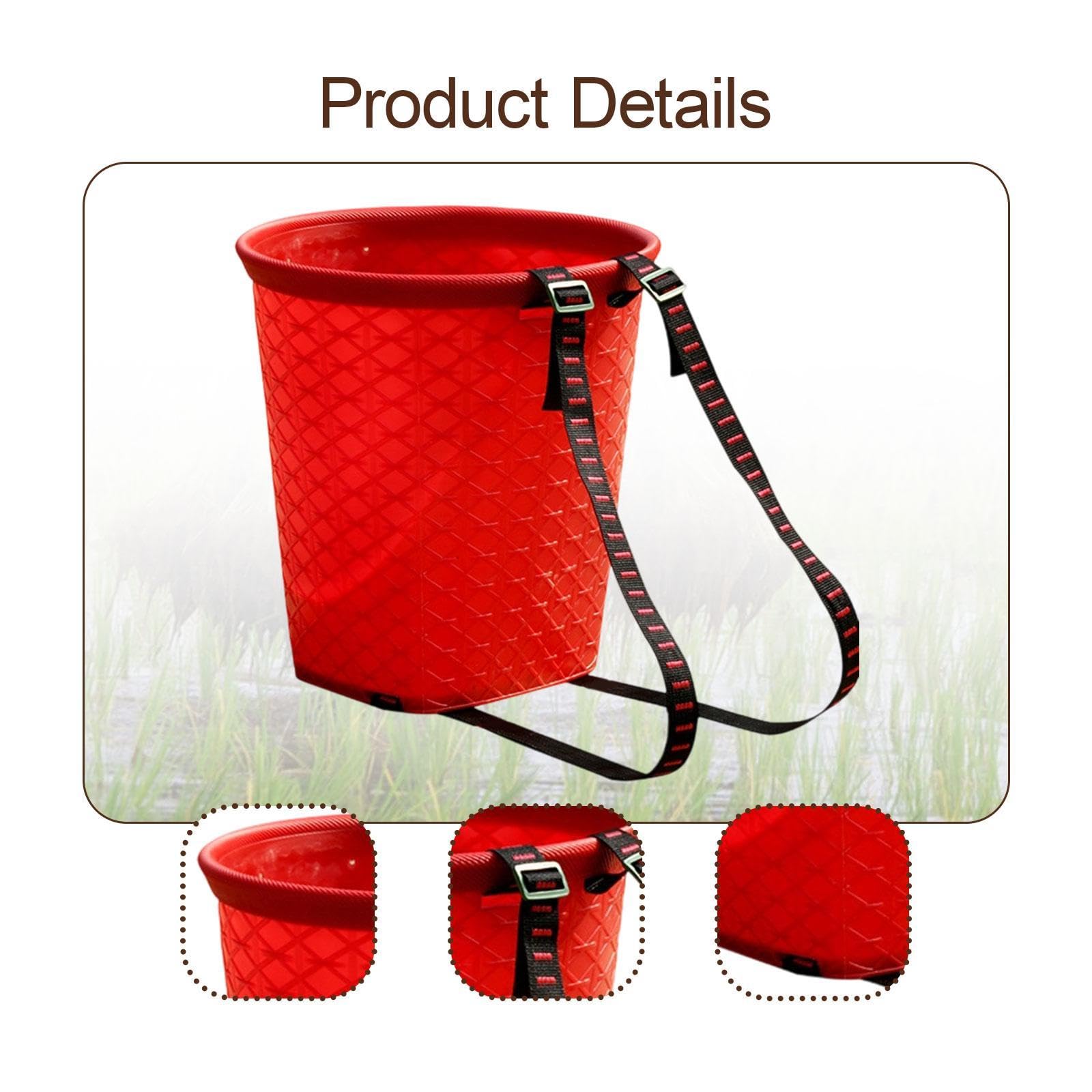 Cestino posteriore per acqua, secchio agricolo portatile per raccolta frutteto, con cinghie, per shopping, escursionismo, pesca, picnic, rosso