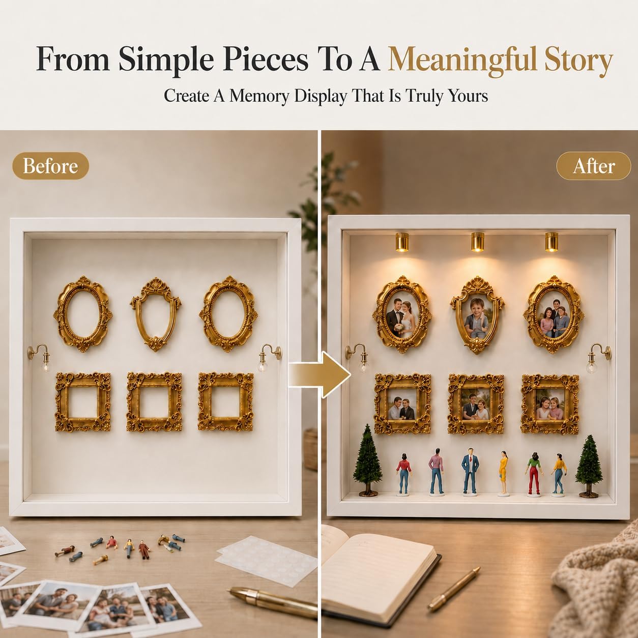 White Mini Museum Shadow Box Frame with 3 LED Spotlights,10x10 inch