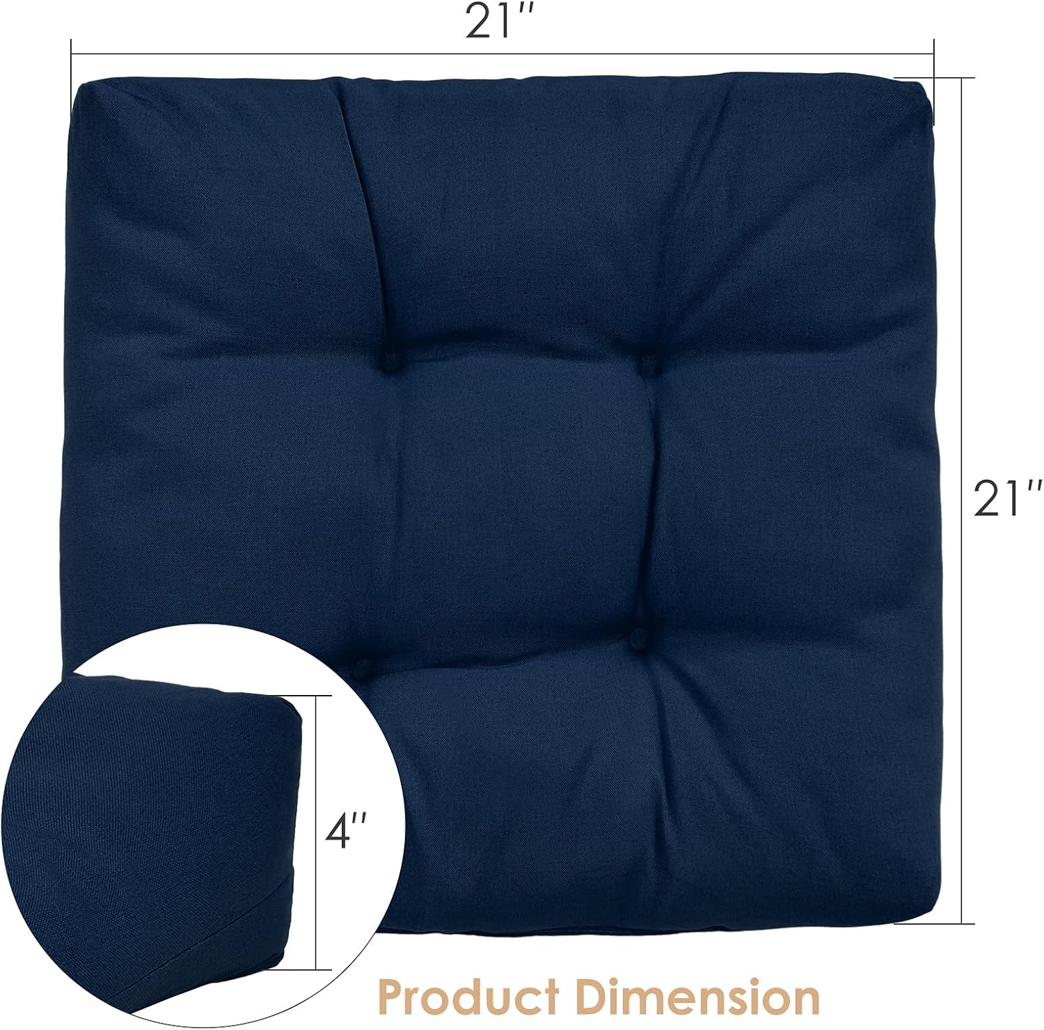Giantex Set of 2 Tufted Patio Cushions, 4 Inch Thick Outdoor Chair Pads, Waterproof and High Elasticity, 21"X21" Square Deep Seat Cushion for Patio Furniture, 2 Pack Indoor Floor Cushion