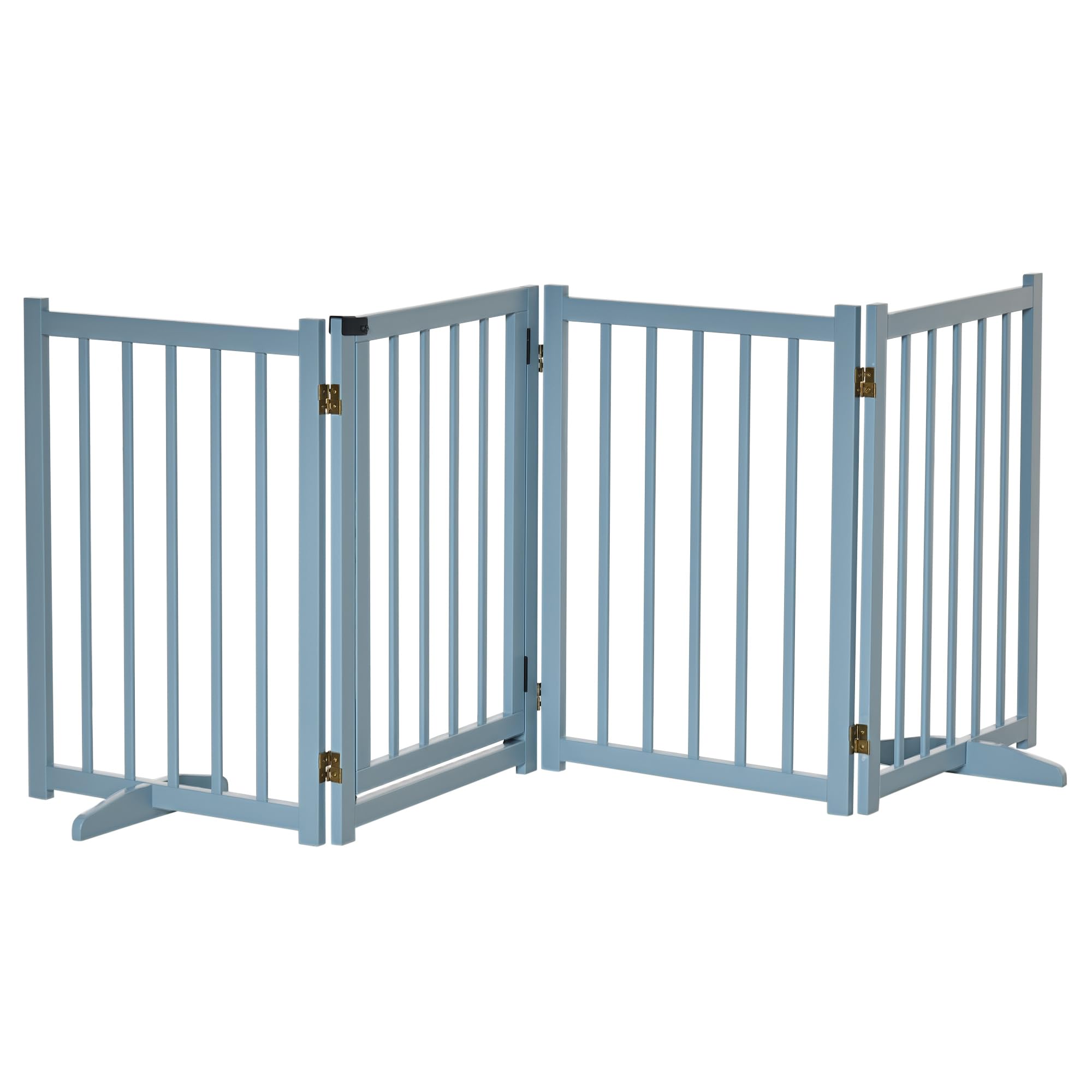 PAWHUT Freestanding Pet Gate for Small & Medium Dogs, Wooden Dog Safety Barrier in Blue