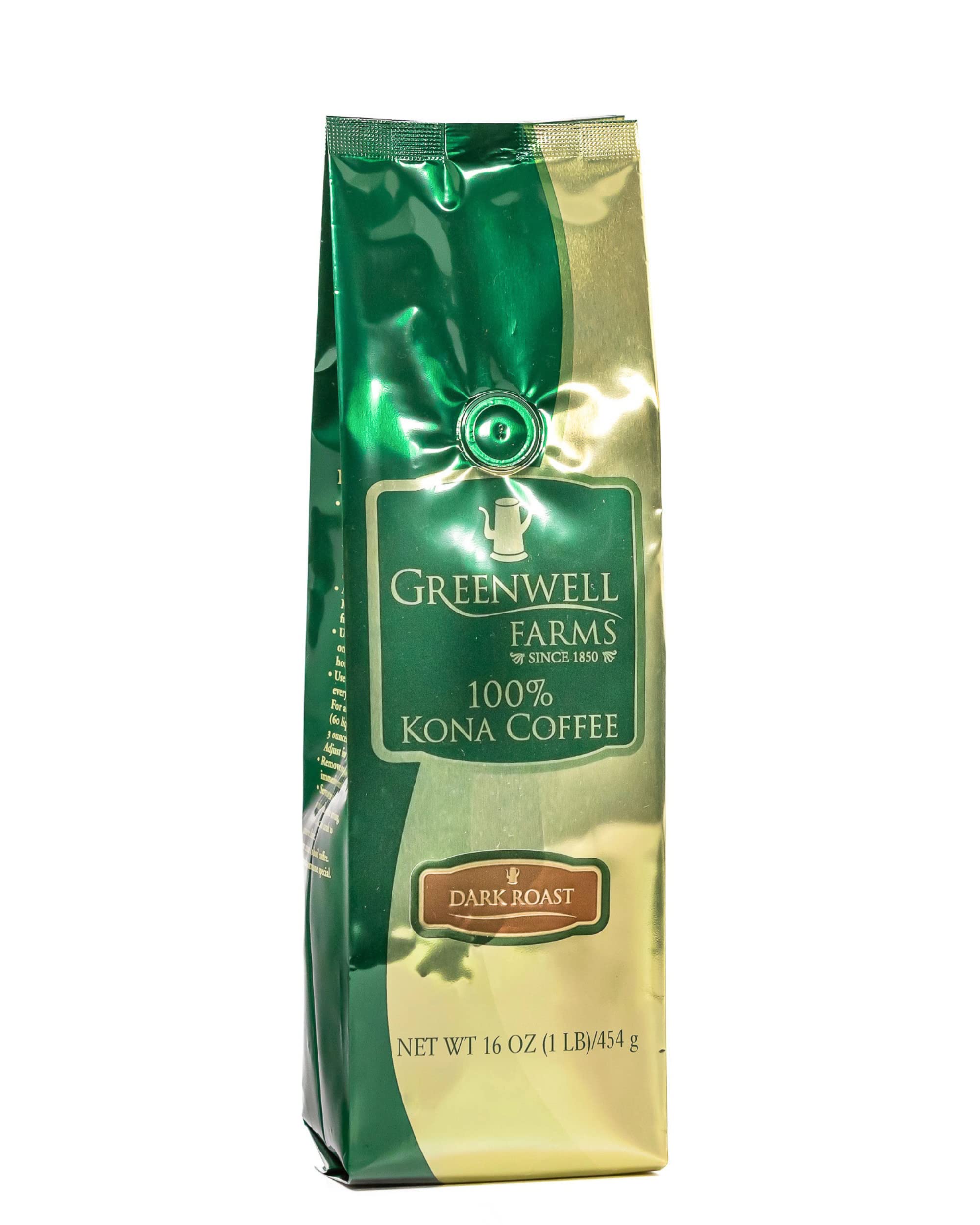 Greenwell Farms 100% Kona Coffee, Dark Roast, Ground Coffee, 16oz - Strong bodied, rich aroma with n