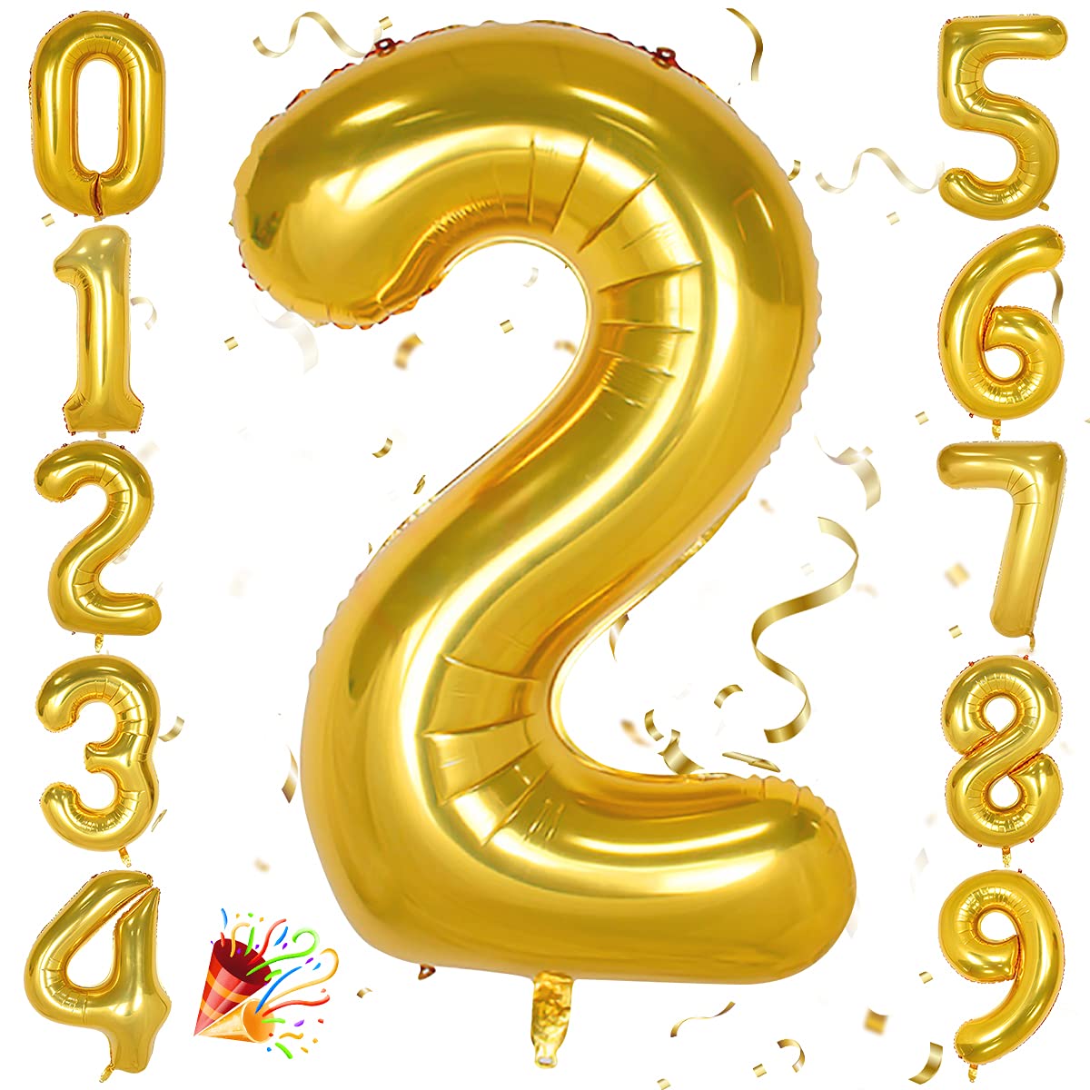 Unisun 40inch Number Balloon, Golden Helium Foil Balloon 0 1 2 3 4 5 6 7 8 9 Big Numbers Balloons, Age Balloons Birthday Party, Romantic Occasions, Wedding, Anniversary Supplies Decoration