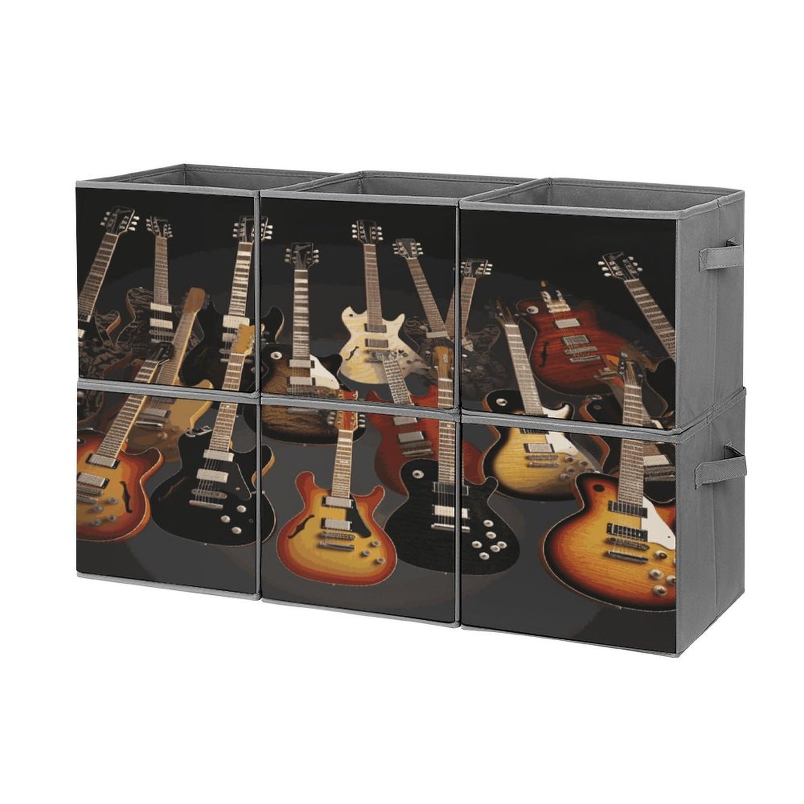 Btcowzrv Style Guitars Storage Cubes, 6 Pack Oxford Fabric Foldable Collapsible Bins With Handles, Cubby Storage Baskets Boxes For Closet Shelves Office Organization