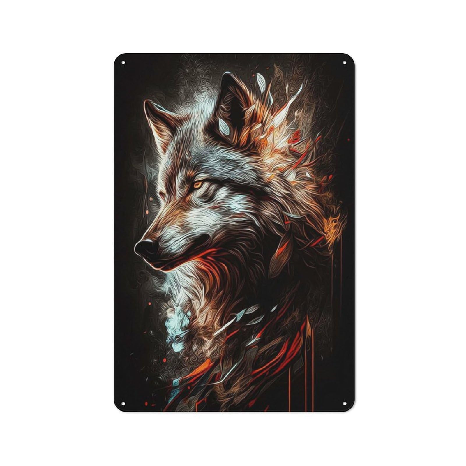 Junmoney Style-6 30X20cm Retro Tin Sign With Wolf For Lounge Or Reading Corner, A Decorative Metal Sign For Lounges And Reading Corners