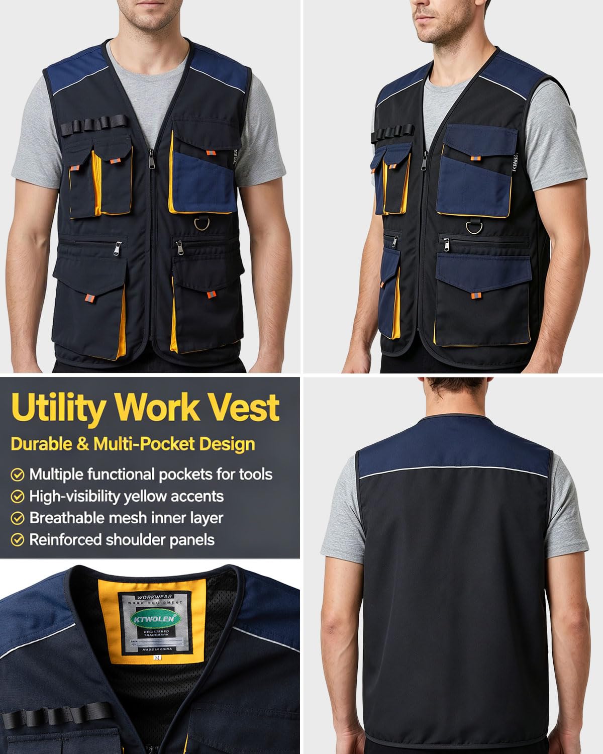 Gilet da Lavoro Multitasche con Strisce Riflettenti Falegnameria Gilet Multitasche Senza Maniche