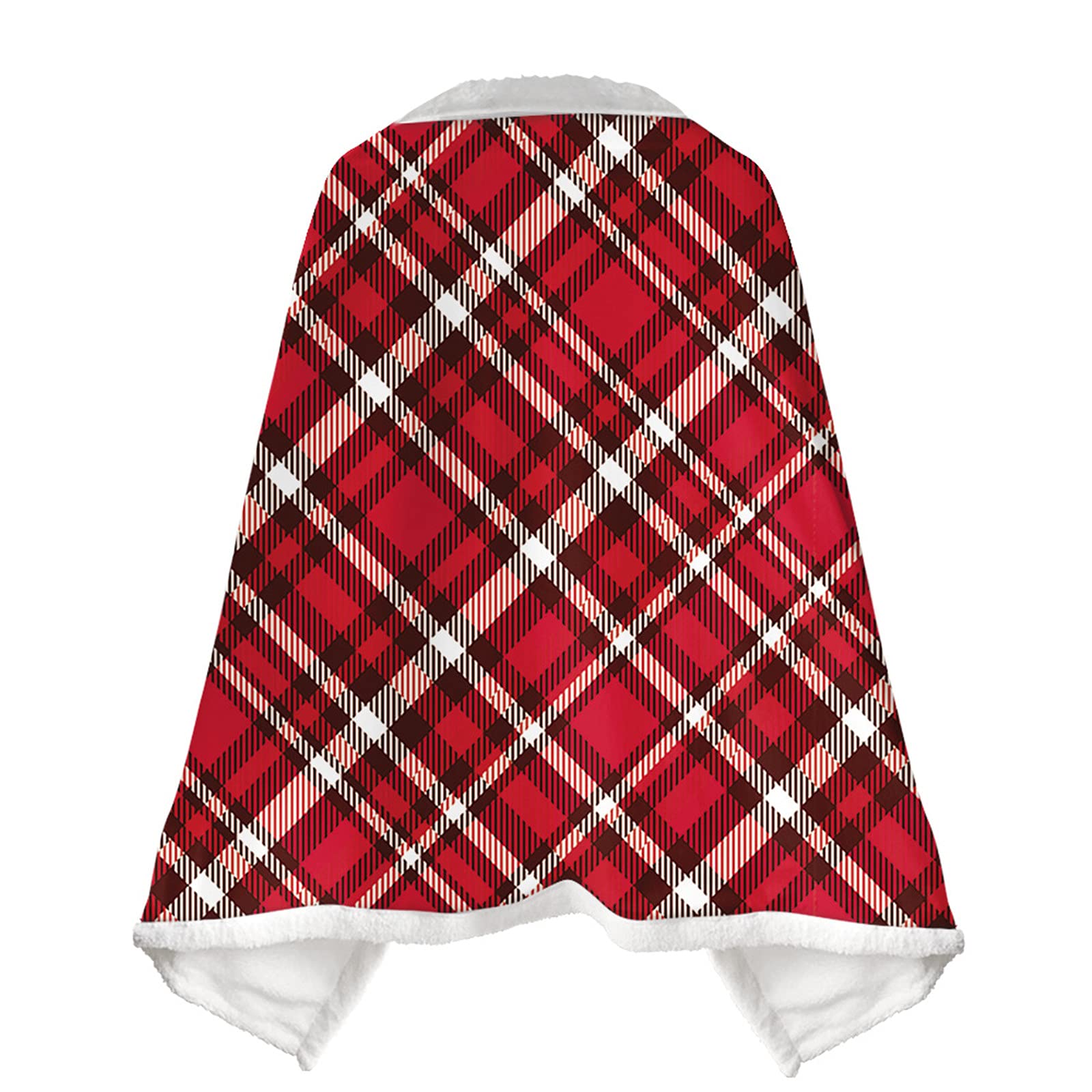 Treer Fleece Blanket Sofa Throw, 3D Plaid Print Fluffy Soft Throws Versatile TV Blankets With Buttons Warm Poncho Shawl Blankets Cloak Cape for Bed Couch Travel Office (Red christmas,100x70cm)