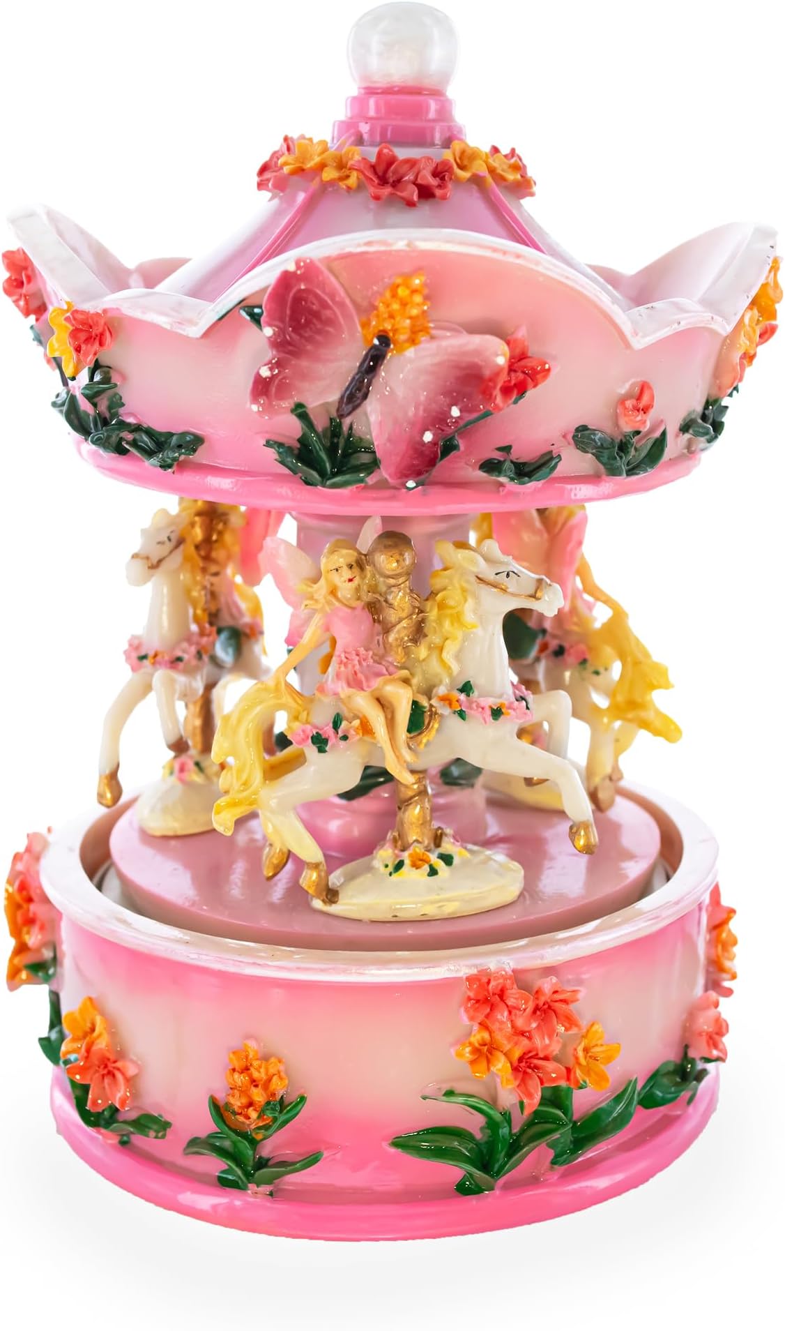 BESTPYSANKY Sweet Dreams: Pink Teddy Bear on Rocking Horse - Baby Girl's Musical Water Snow Globe