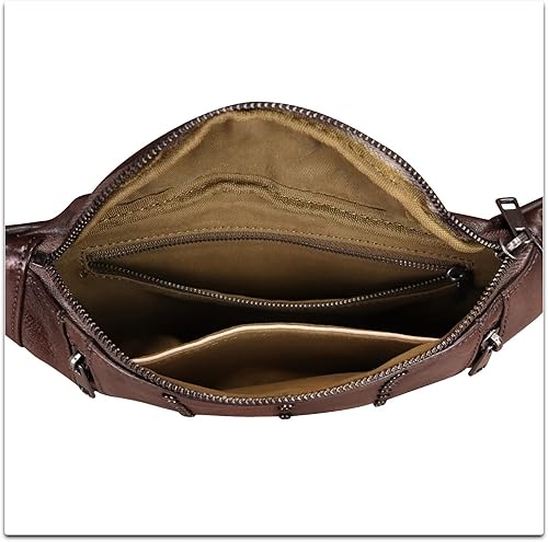 Miniatura 7 de IVTG Bolso bandolera de cuero genuino para mujer, riñonera casual, senderismo, bolsa cruzada en el pecho, mochila de hombro para motocicleta,
