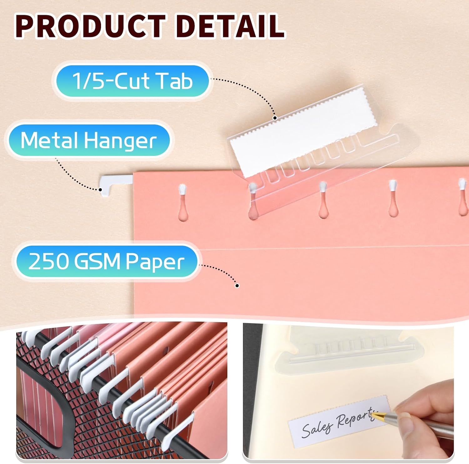 25-Pack Pastel Hanging File Folders, Letter Size with 1/5-Cut Tabs, 35 Transparent Label Cards, 50 Sticker Labels–Home Office & Filing Cabinets image 2