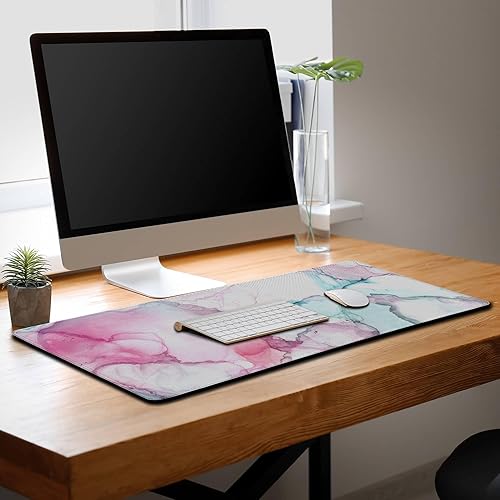 Miniatura 6 de Samgula Alfombrilla de mouse grande con hojas verdes, alfombrilla de escritorio de oficina para juegos, base de goma antideslizante impermeable con