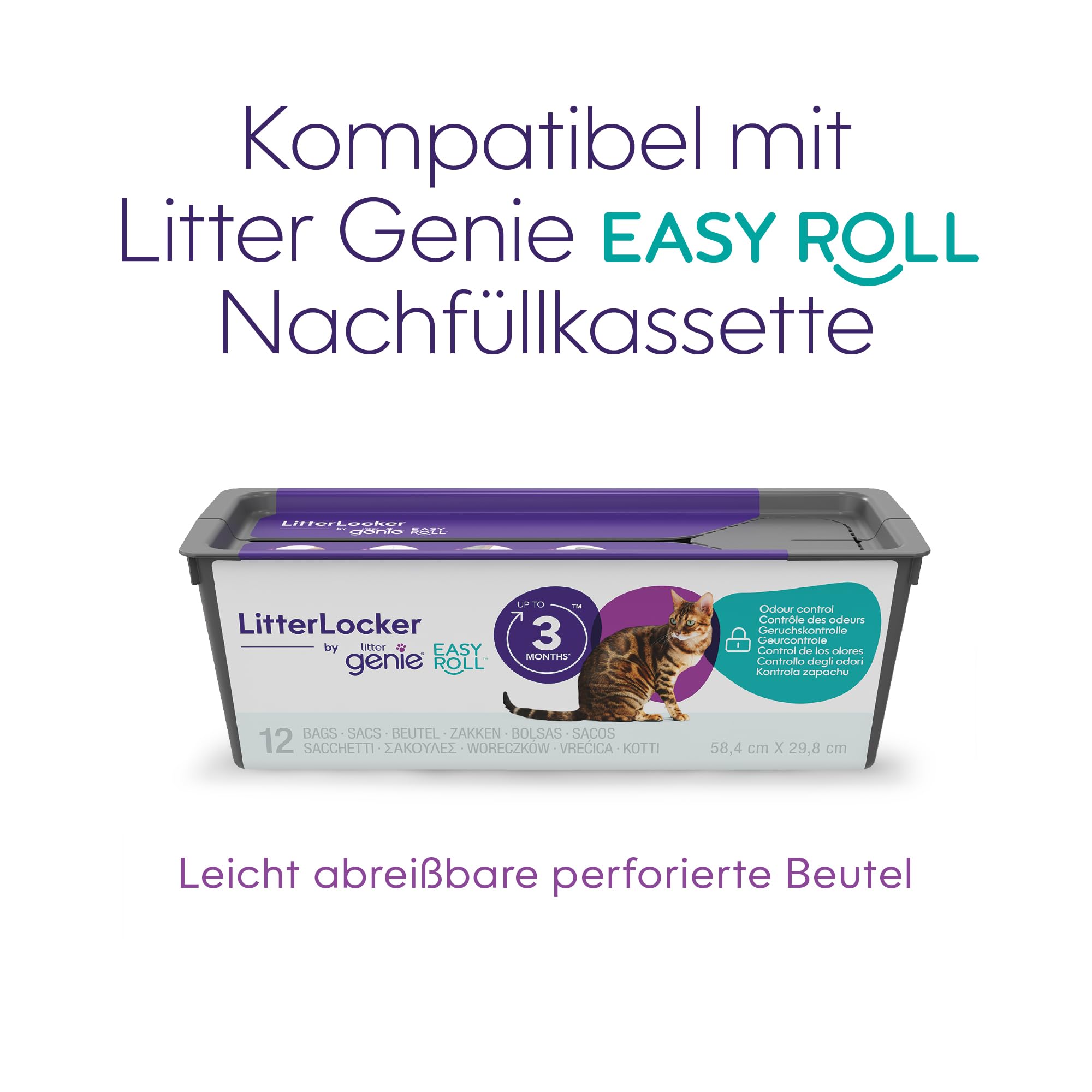 Litter Genie Easy Roll, verbesserte Version vom LitterLocker Katzenstreu-Eimer, jetzt mit bequem abreißbaren Beuteln, größere Einfüllöffnung, neues modernes Design
