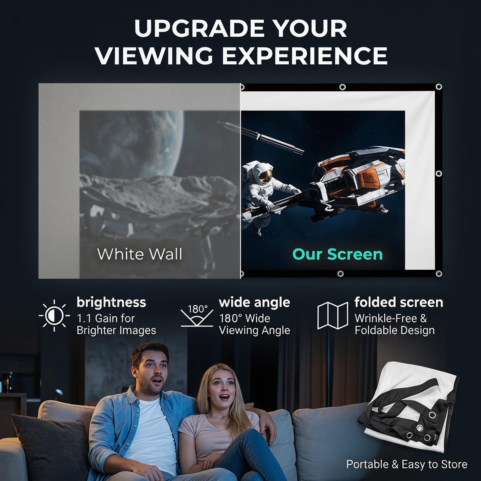 CEWROM Leinwand Beamer 100 Zoll, Projektionsleinwand, 16:9 Hd 4K Faltbar Tragbare Projektionsschirm für Ultimatives Heimkinoerlebnis Waschbar Verdickte Projector Leinwände für Camping Heimkino (100)