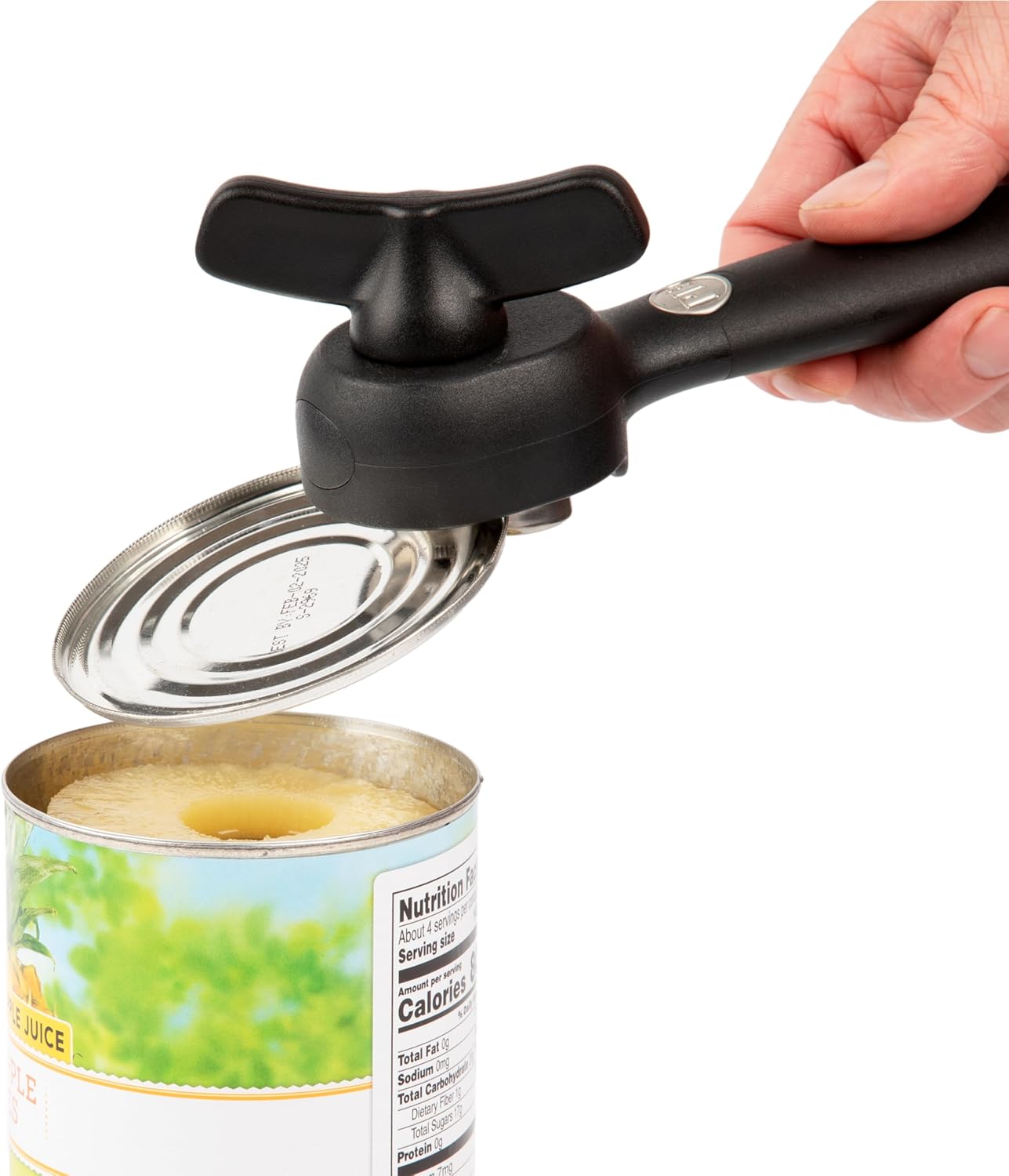 PL8 Safety Can Opener - Smooth Edge Manual Can Opener with Ergonomic Handle for Easy Use, Lid Resealable Design, Eliminates Sharp Edges