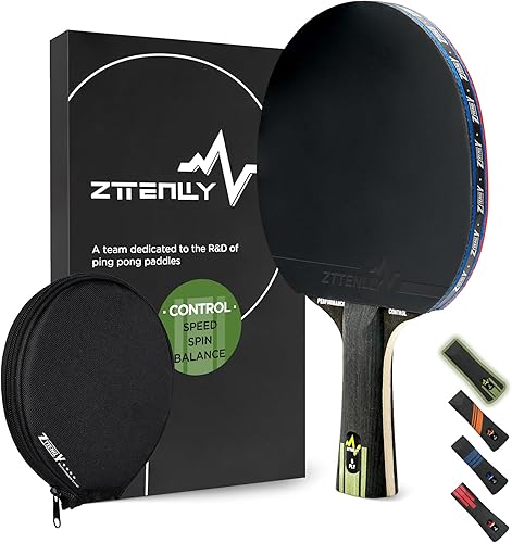 Vista 30 de Pala de ping pong con tecnología de carbono Serie de rendimiento, hoja más fina de 7 capas, velocidad experta/borde/equilibrio, funda protectora