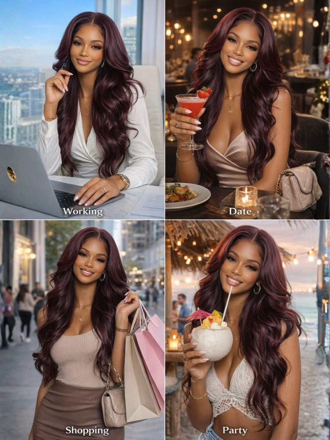 Beauty Forever Bye Bye Knots Black Cherry Loose Body Wave Glueless Wigs Human Hair Pre Plucked Pre Cut 7x5 Lace Front Drawstring Wig with Face Framing Layers Put on and Go Wig 180% Density 24inch