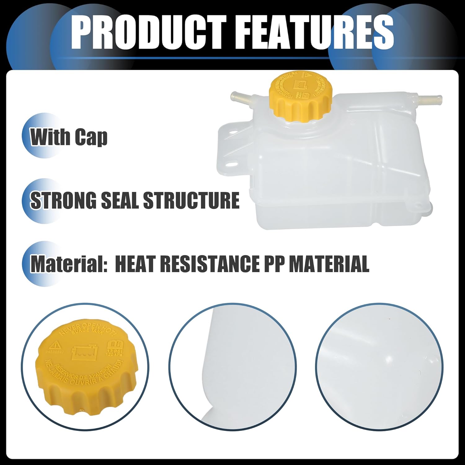 Coolant Reservoir Water Expansion Tank, Engine Coolant Expansion Recovery Overflow Bottle W/Cap No.96817343 for Chevrolet Aveo 2004-2008 White, 1 Set