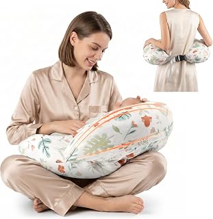 Ergonomisches Stillkissen mit erhöhtem Schutzrand, Stillkissen mit abnehmbarem und waschbarem Bezug, Verstellbarer Hüftgurt, Für Verschiedene Körpergrößen und -Formen, Hellgrün