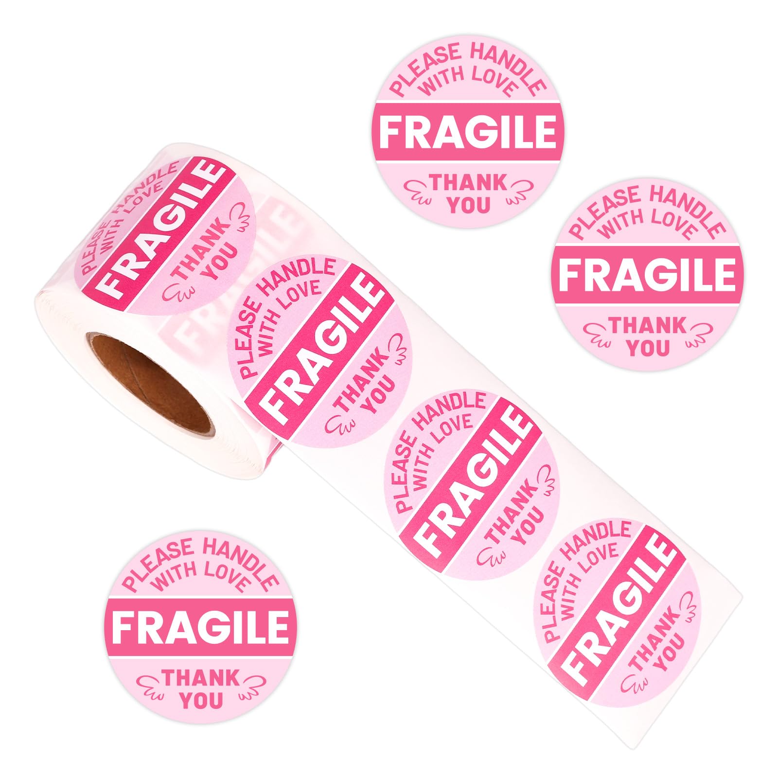 500pcs Fragile Stickers for Shipping, 2 Inch Round Handle with Love Thank You Labels Cute Pink Fragile Warning Stickers for Packing Boxes Moving Glassware & Breakable Items