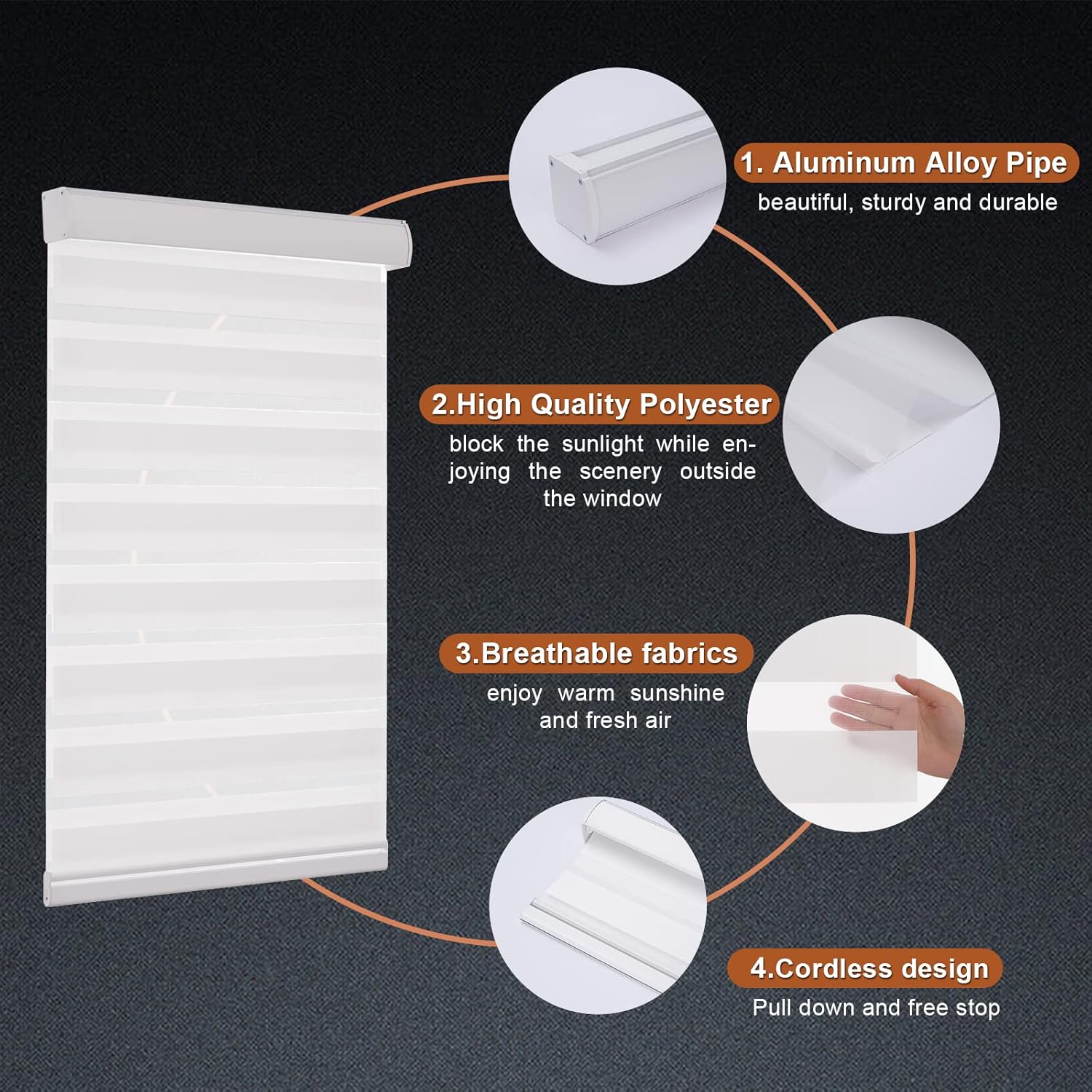 Zebra Blinds Zebra Shades for Window Custom Size, Cordless Dual Layer Zebra Roller Window Shades, Light Control for Day & Night, Privacy Light Filtering Blinds for Home,Office,Bathroom,White