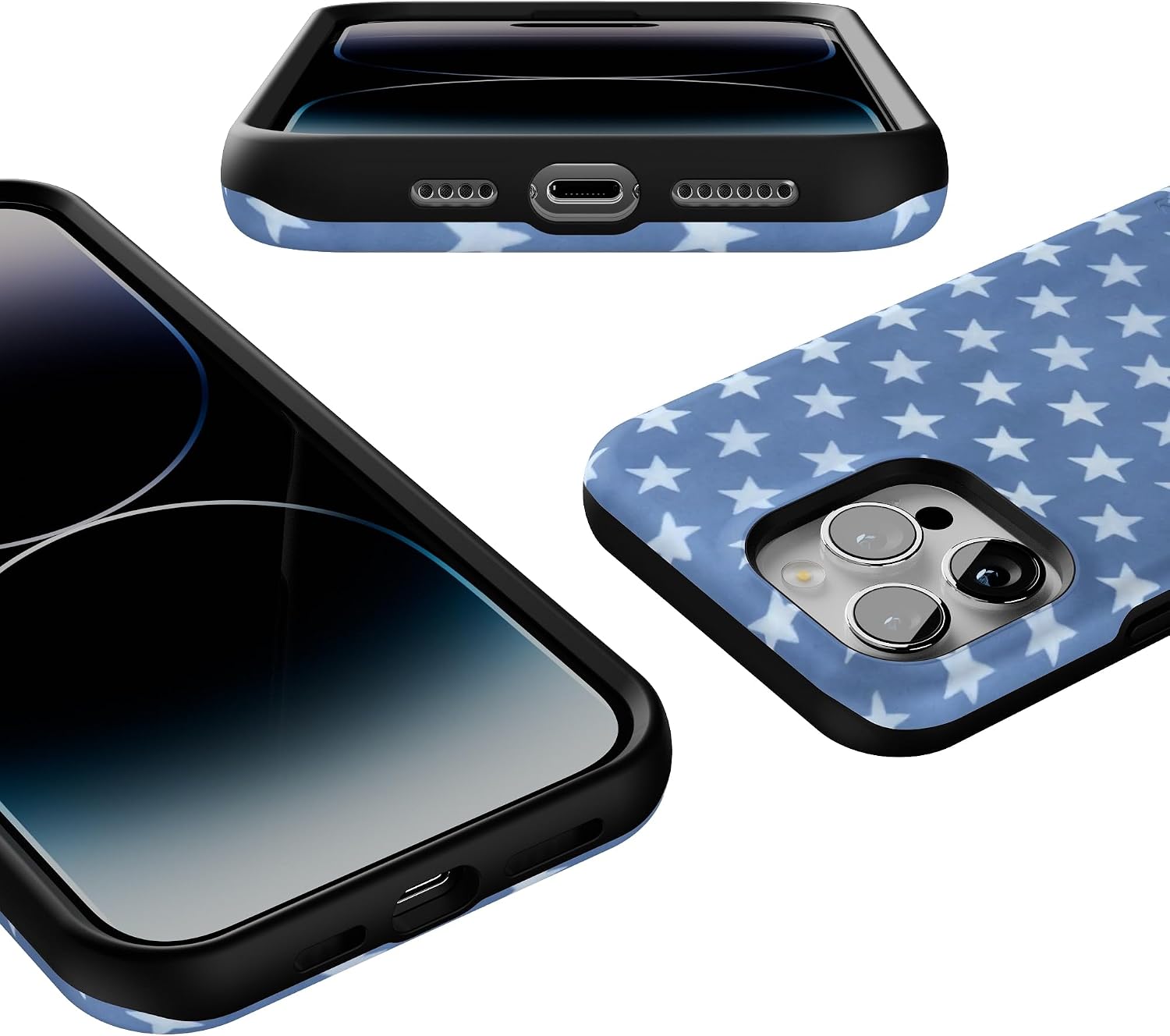 Casely iPhone 14 Pro Max Case | Coastal Blues | Denim Stars | Bold Protective Design | Compatible with MagSafe