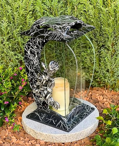 Lanterne funéraire avec rose 3D – Bougie décorative funéraire 32 cm de hauteur avec bougie funéraire sans socle