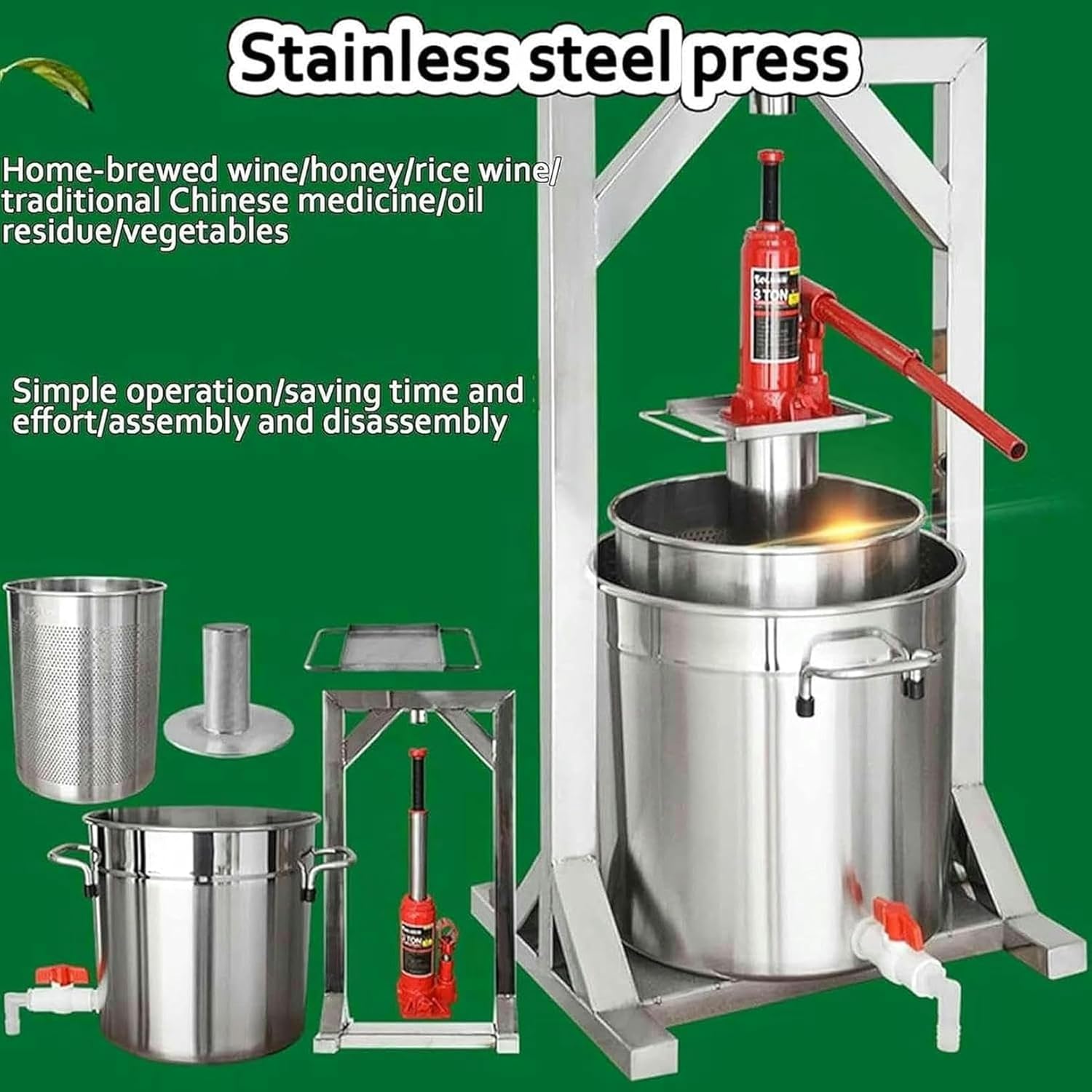 Electric Extractor Separator Grape Press, Fruit Grinder Crusher, Stainless Steel Winemaking Tools, Pressing Wine Press, for Queeze Chili Oil, Cooked Chinese Herbs and Rice Wine