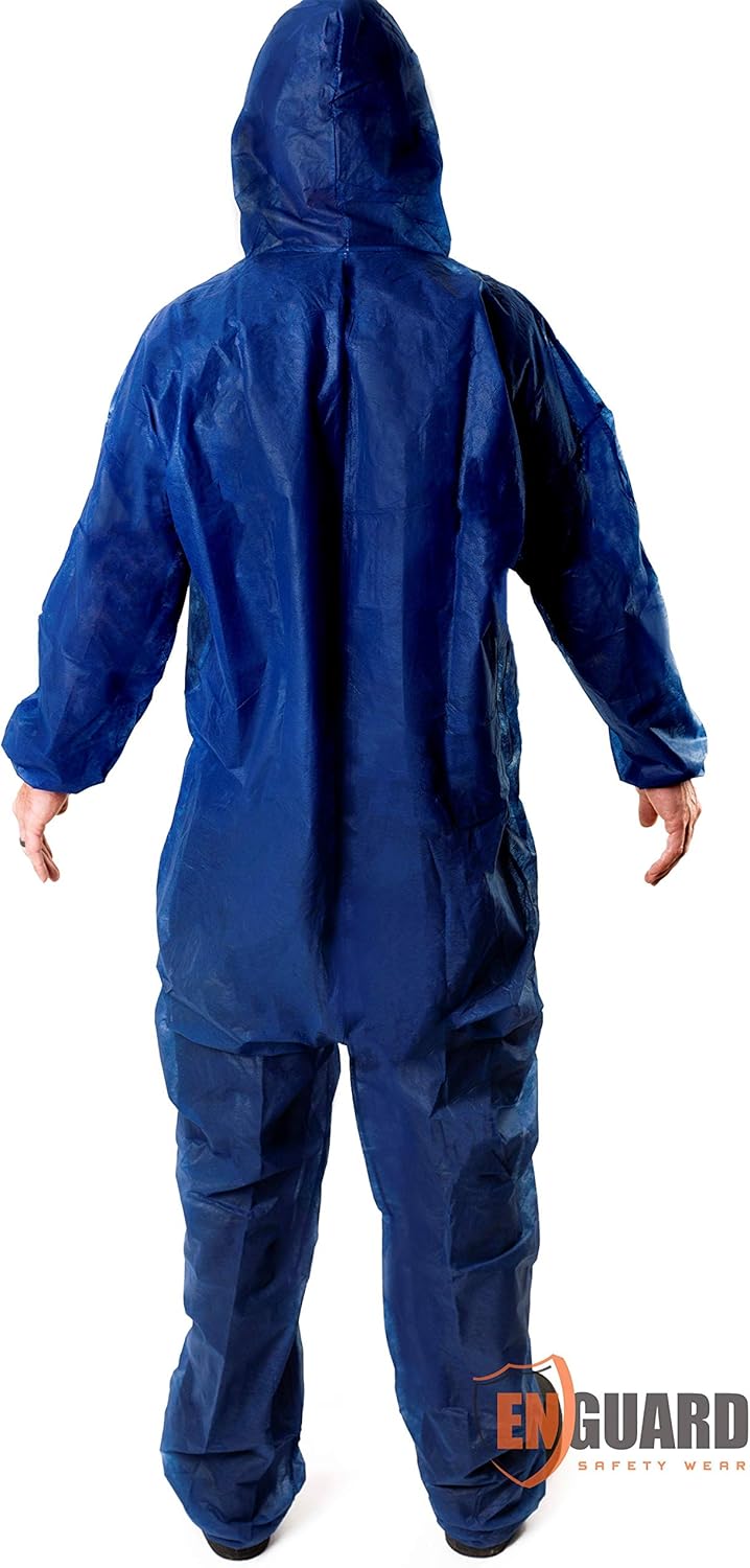 Coverall Hood, Elastic Cuffs, Ankles, Waist. Chemical Protective Coveralls. Unisex Disposable Workwear for Lab cleaning, painting, manufacturing. Lightweight, Breathable. (3X, Blue 2 pack)