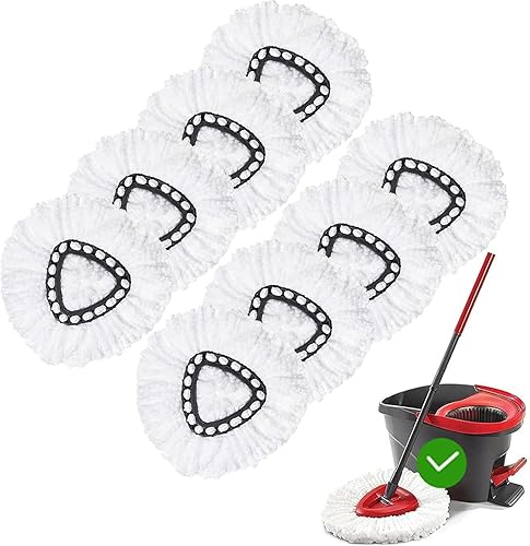Paquete de 8 Cabezal de trapeador compatible con trapeadores giratorios O-Ceda EasyWrin, repuesto de trapeador giratorio 100% microfibra, limpieza