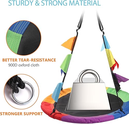 Miniatura 6 de Columpio de árbol de 40 pulgadas, columpio para niños al aire libre, columpio redondo con correas para colgar, cuerda ajustable fácil de montar