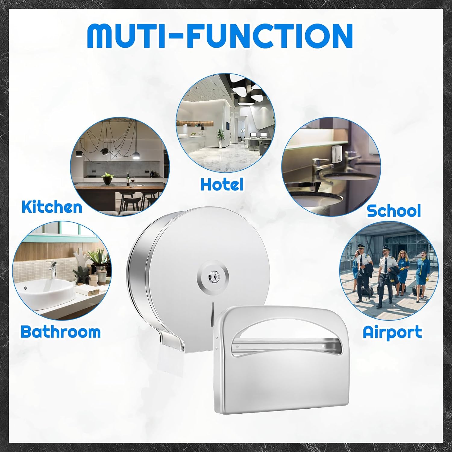 2 Pack Commercial Toilet Seat Cover Dispenser, Wall Mount 304 Stainless Steel Half Fold Seat Cover Holder with Lock, Heavy Duty for Public Restroom Office Restaurant