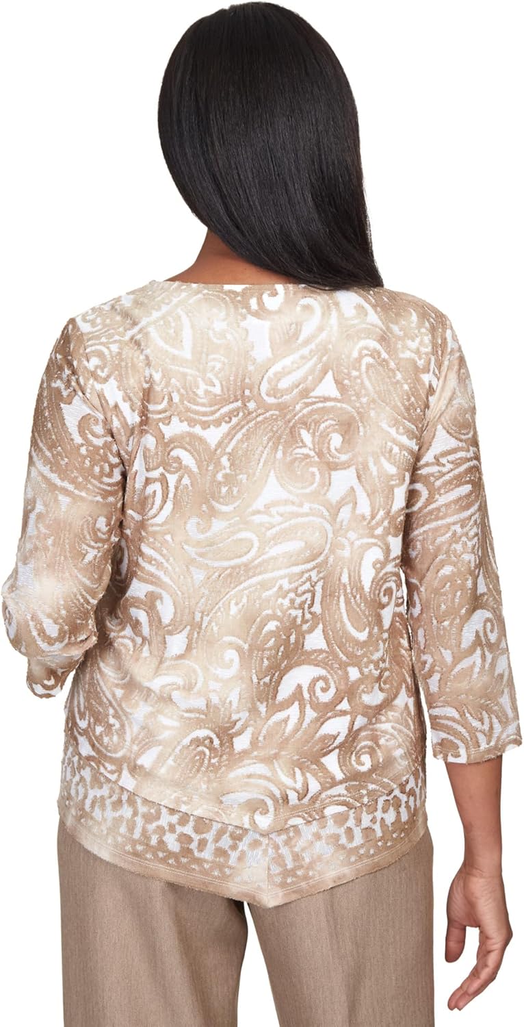 Alfred Dunner Women's Paisley Jacquard Pointed Hem Top Size S Latte - Image 2