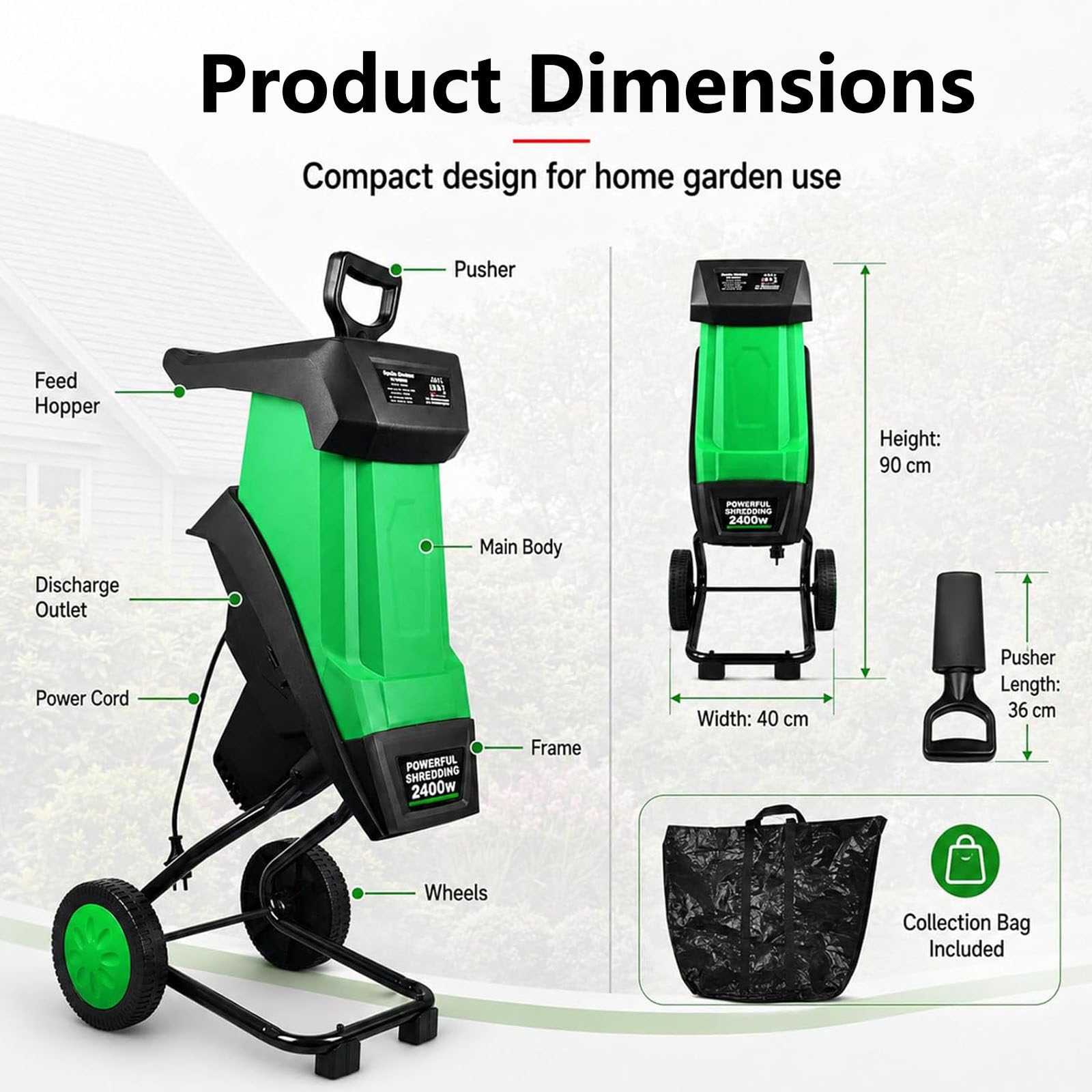 Biotrituratore Elettrico Portatile da Giardino,Sistemas di Lame Rotanti 2400W