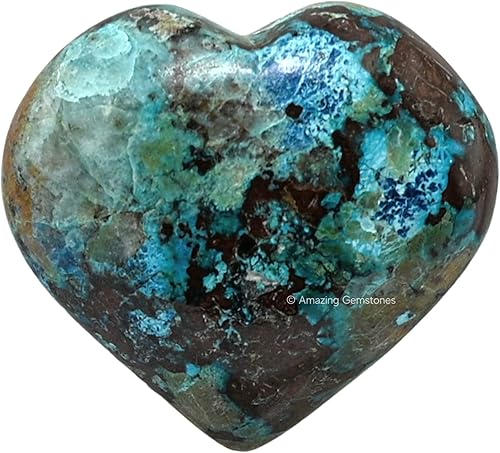Miniatura 1 de Chrysocolla - Piedra de palmera de corazón de cristal, piedra de preocupación de masaje de bolsillo para equilibrio natural de chakras corporales,