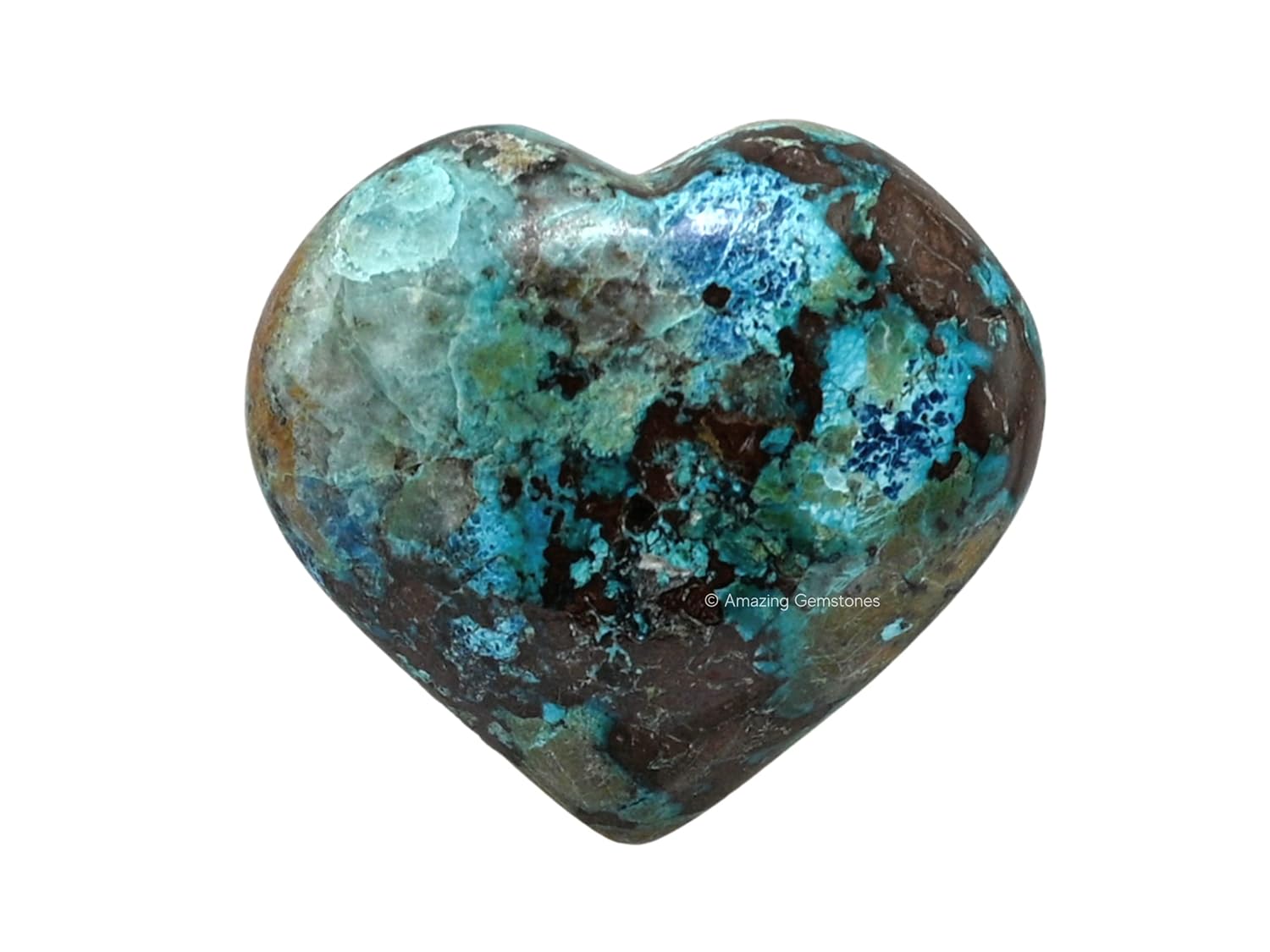 Amazing Gemstone Chrysocolla Shattuckite Crystal Heart Palm Stone - Pocket Massage Worry Stone for Natural Body Chakra Balancing, Reiki Healing and Crystal Grid