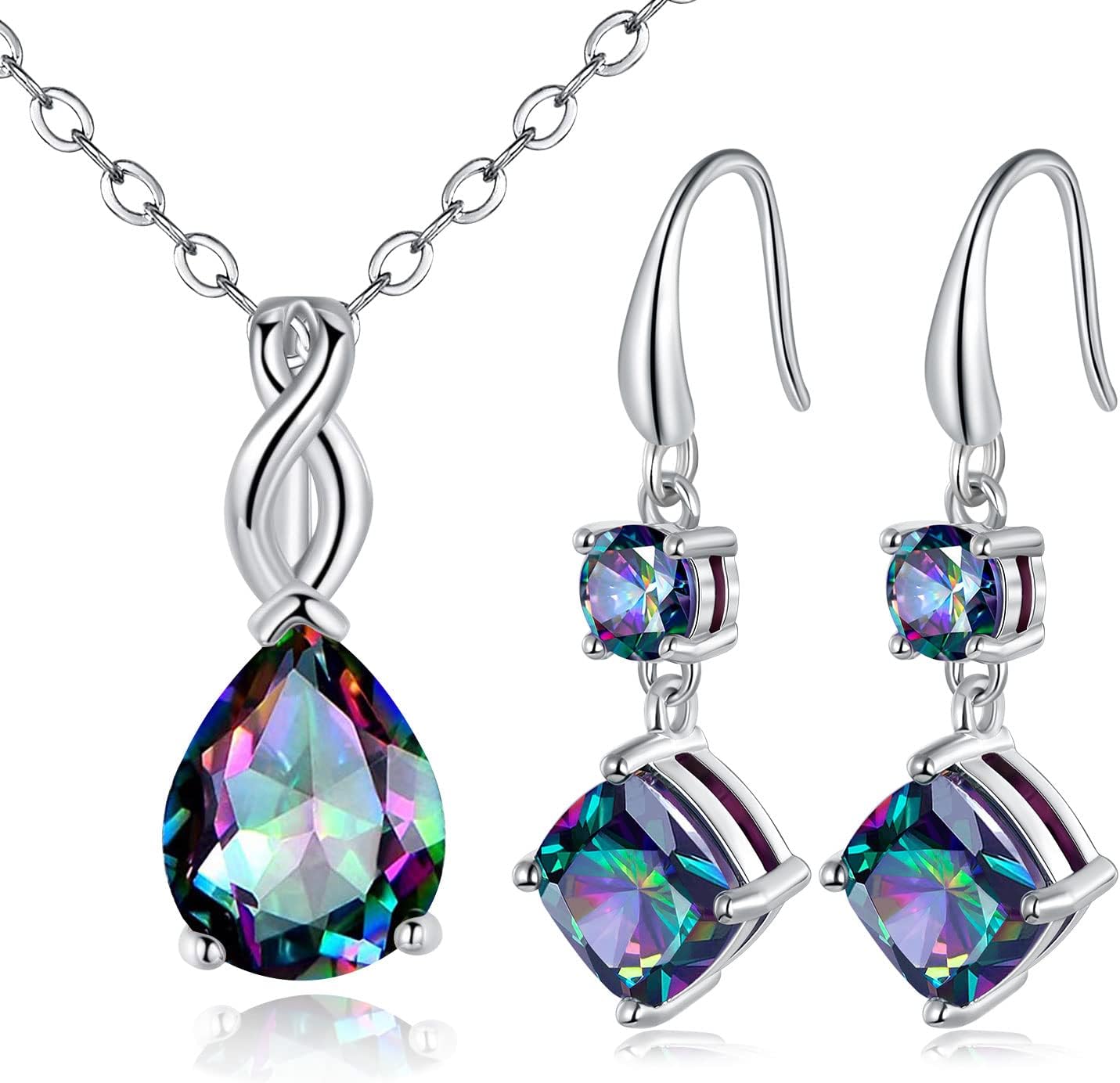 VOLUKA Created Opal/Amethyst/Mystic Topaz Pendant Necklace for Women,18K White/Rose Gold Plated Chain Wedding Engagement Jewelry Gift