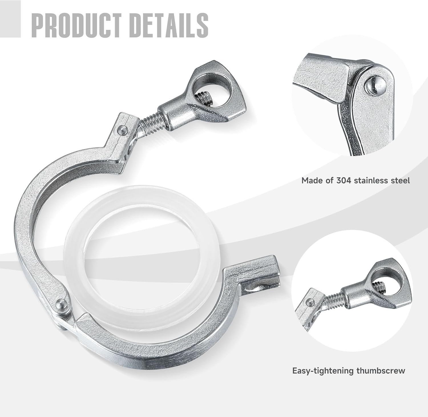 Stainless Steel 304 Sanitary Clamp Single Pin Tri Clamps Clover with Silicone Gaskets (Tube OD: 6")