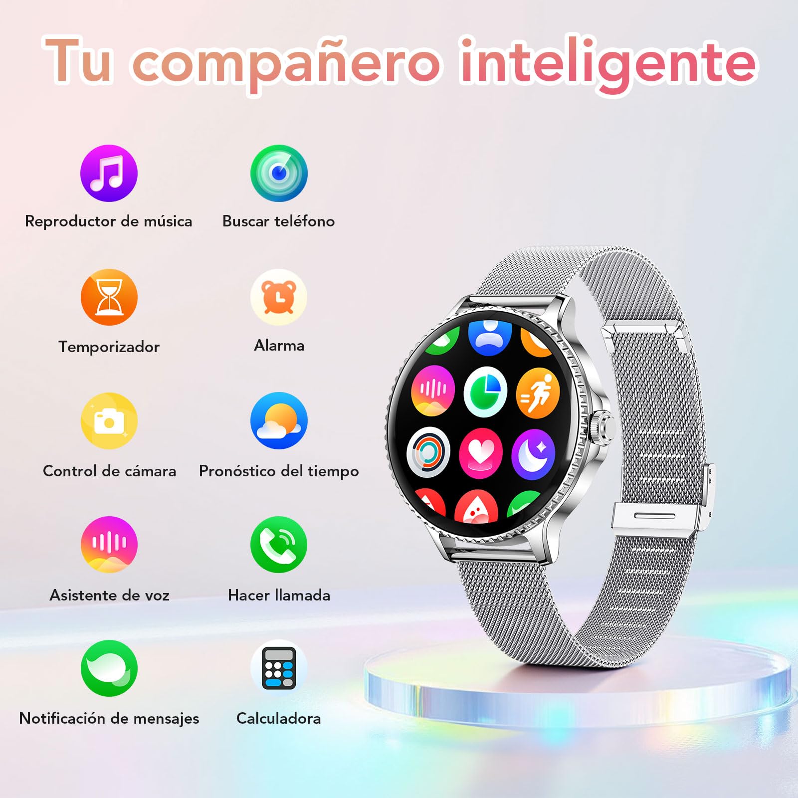CIVO Reloj Inteligente Mujer Redondo: Smartwatch Mujer con Llamadas Bluetooth Compatible Android iOS - Reloj de Pulsera Podómetro Deportivo Impermeable Plateado