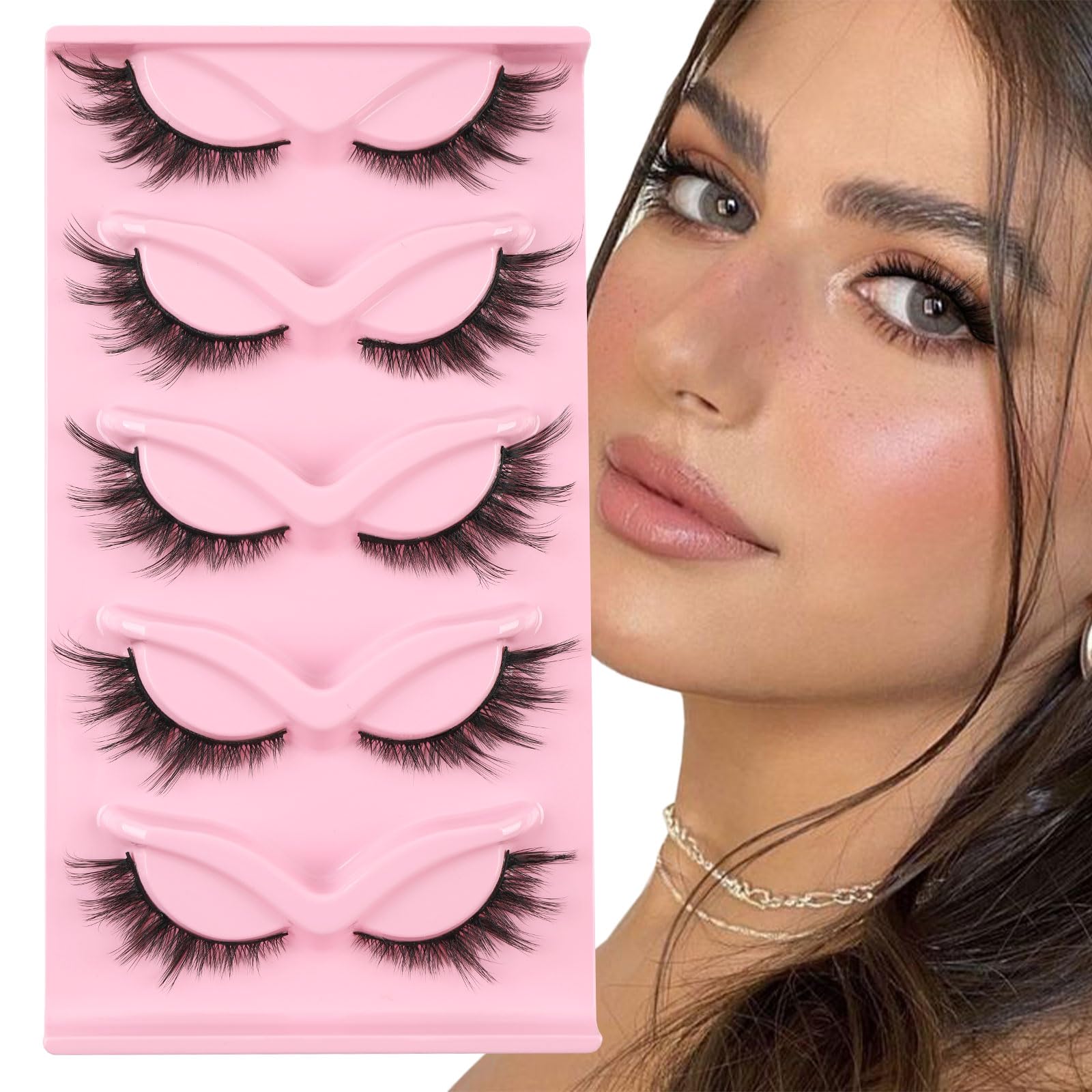 Kiusatig False Eyelashes - Fluffy Wispy Lashes, Cat Eye Lashes, Faux Mink, 5 works (XF34), black, 1 pair (Pack of 5) - Image 2