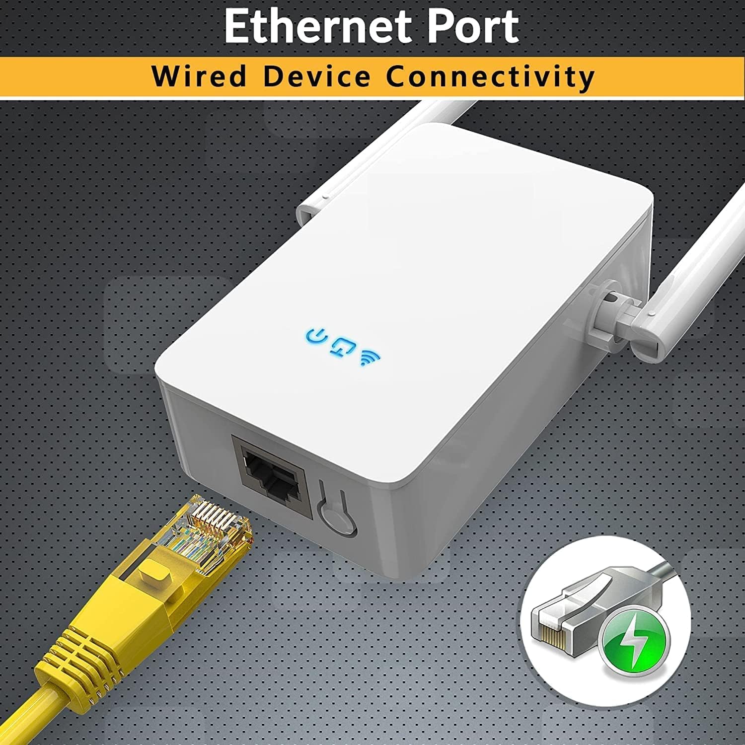 Close-up of Superboost WiFi Extender showing Ethernet port