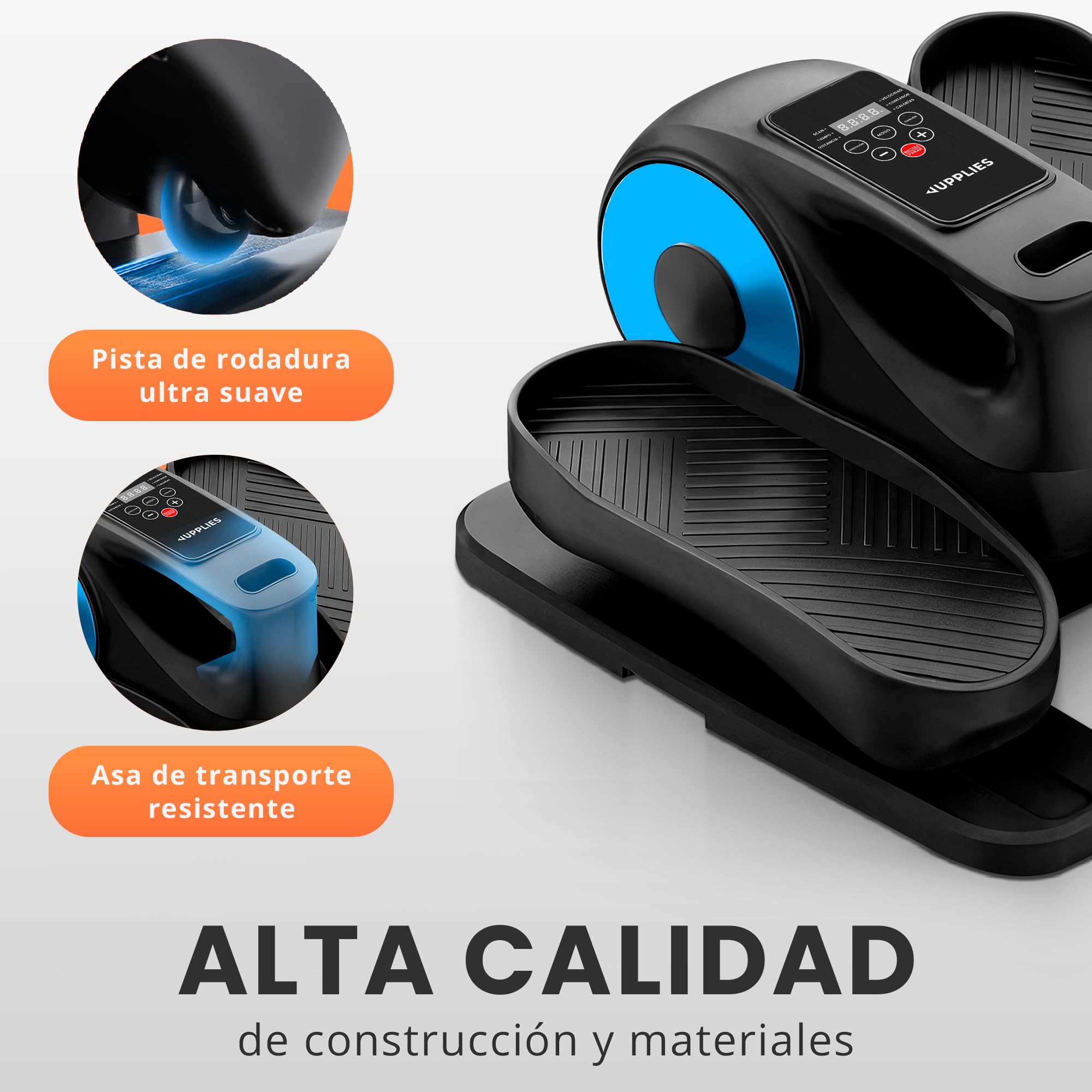 JUPPLIES Mini Eliptica Eléctrica para Personas Mayores con 12 Velocidades y Control Remoto - Pedaleador Eléctrico Silencioso con 2 Bandas de Resistencia, Pantalla LED, Pedales Antideslizantes