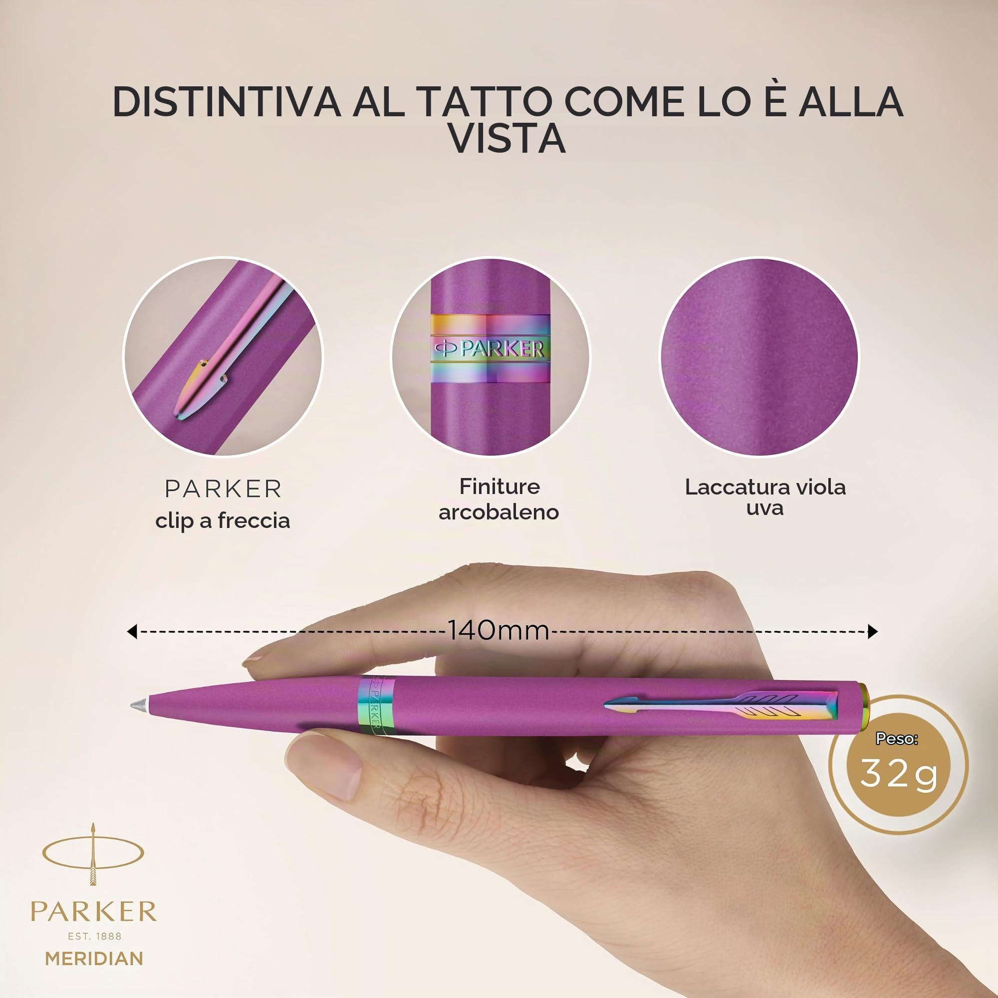 Parker Meridian Penna a sfera | Vernice d'uva con rifiniture arcobaleno | Punta media | Penna da scrittura e Materiali per Cancelleria | Inchiostro blu | Confezione regalo di lusso
