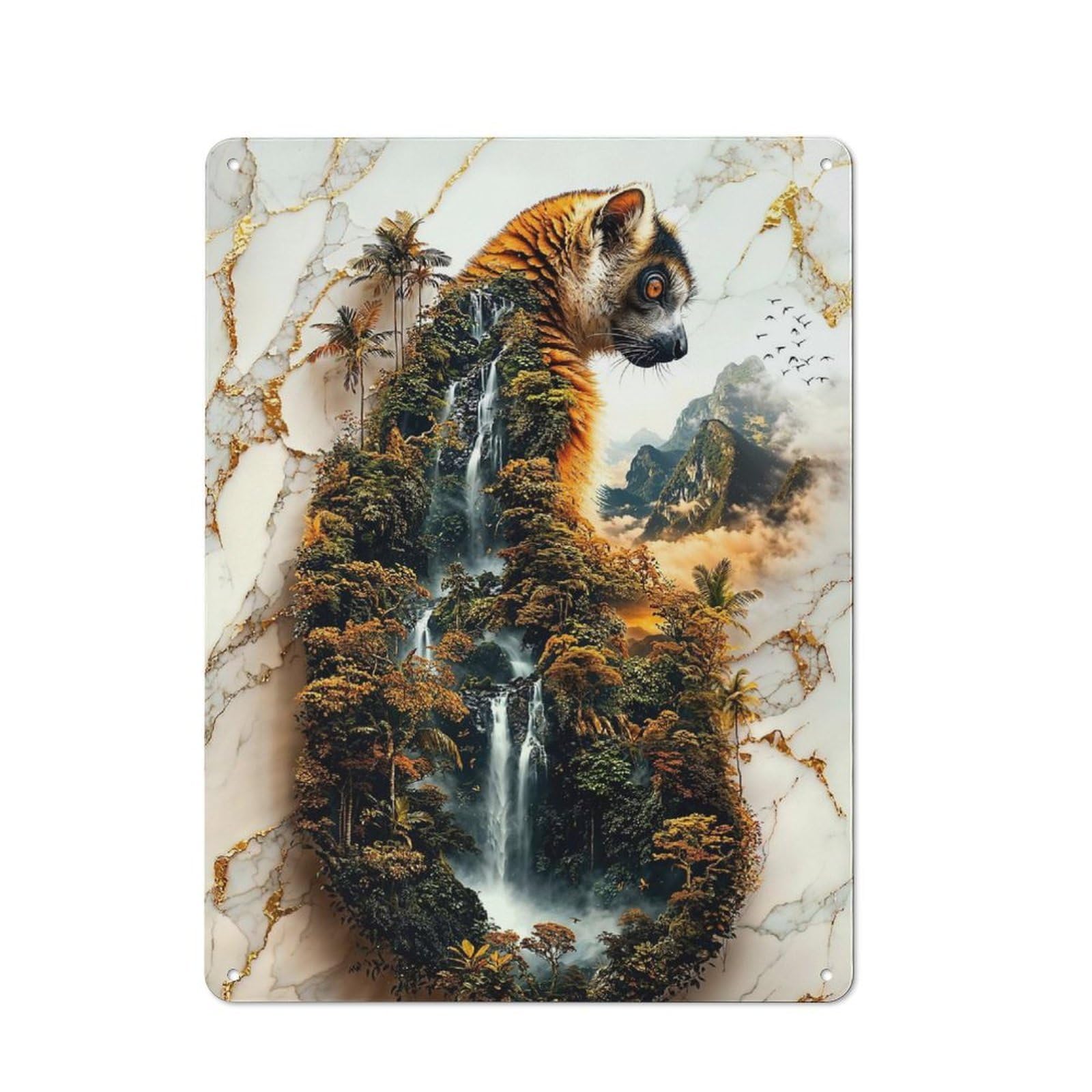 Junmoney Lemurs Hidden Eden Rustic Metal Plaque 40X30cm For Lounge Or Reading Corner, For Home Office, Studio And Craft Room Walls