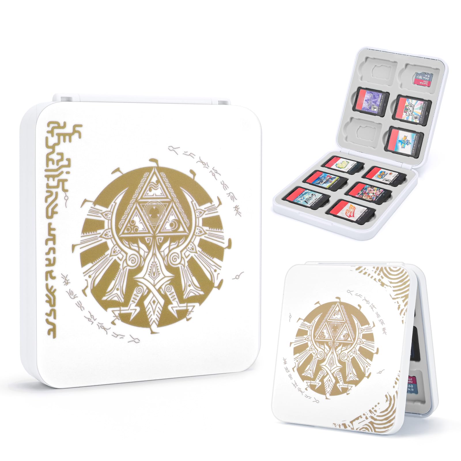 DLseego Game Card Case for Switch Lite/Switch/Switch OLED, Gold Kingdom Medallion Design Switch Game Cartridge Memory Card Portable Storage with 12 Game Card Slots and 12 Micro SD Card Slots-White